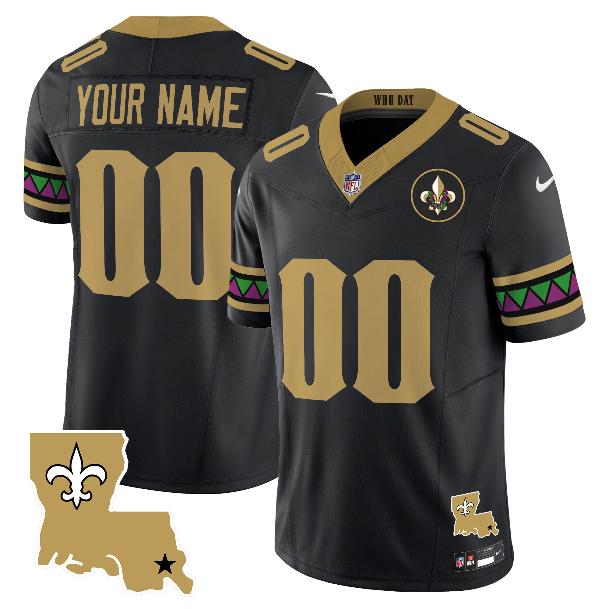 Men's New Orleans Saints Mardi Gras Vapor Limited Custom Black Jersey - All Stitched