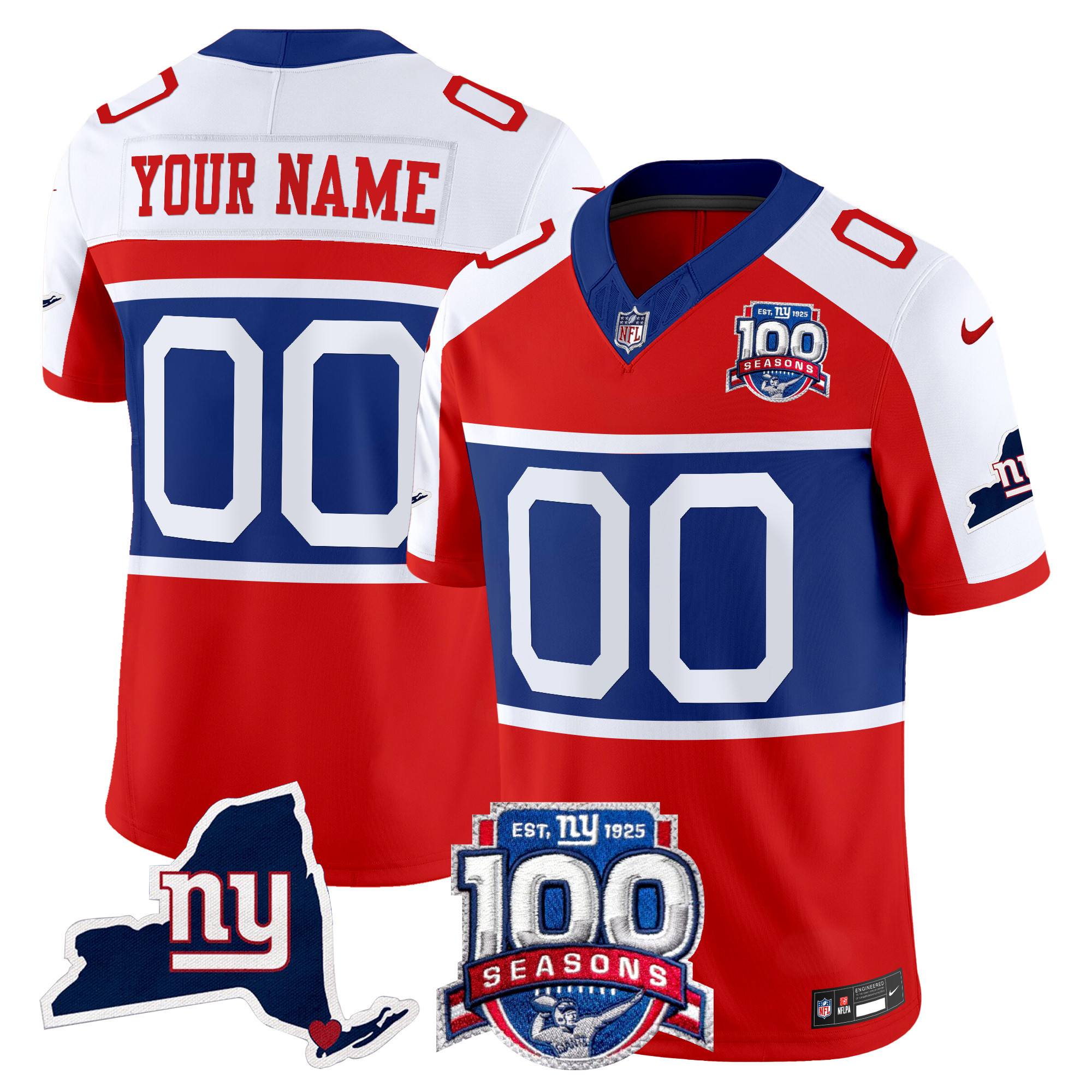 Men's New York Giants 'Century Red' 100th Commemorative Vapor Custom Red Alternate Jersey V2 - All Stitched