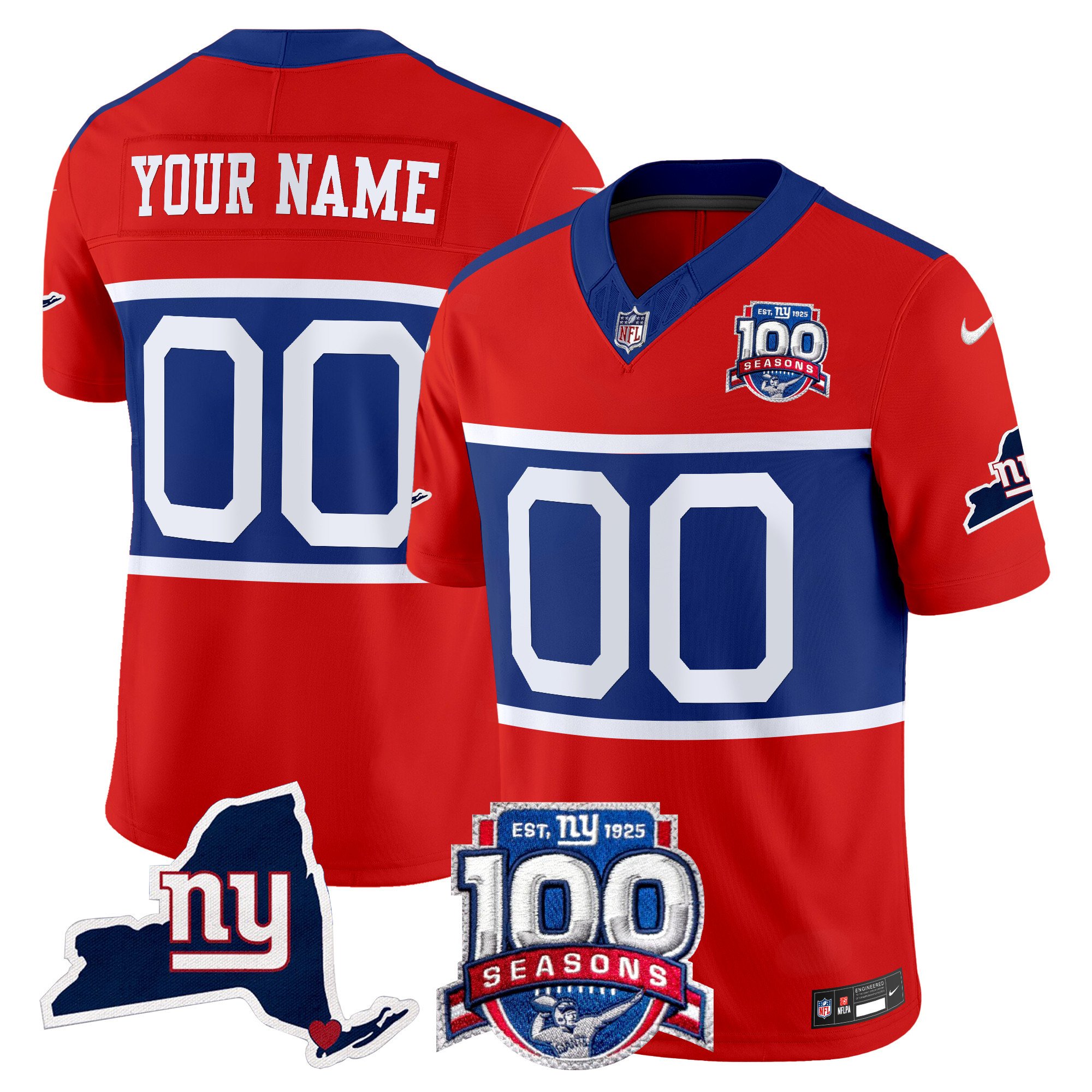 Men's New York Giants 'Century Red' 100th Commemorative Vapor Custom Red Jersey V2 - All Stitched