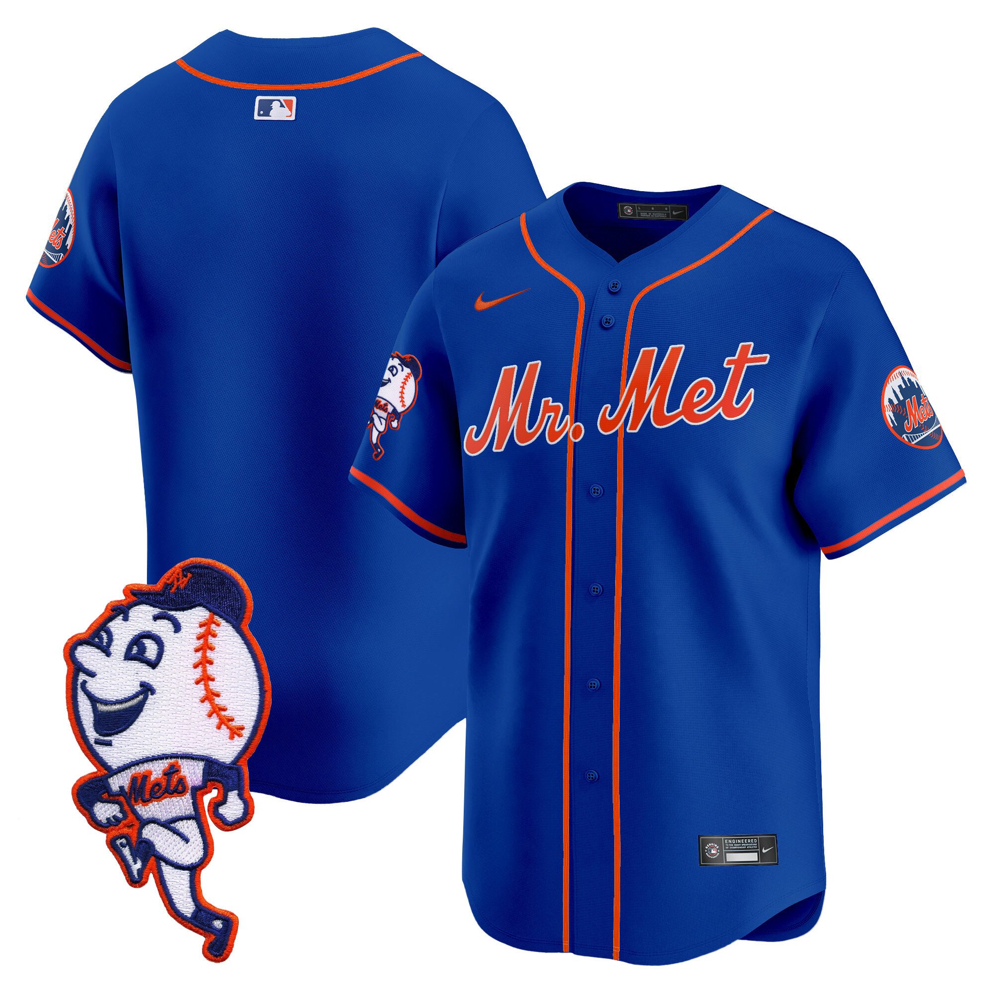 Men's New York Mets Mr. Met Patch Vapor Premier Limited Royal Jersey - All Stitched