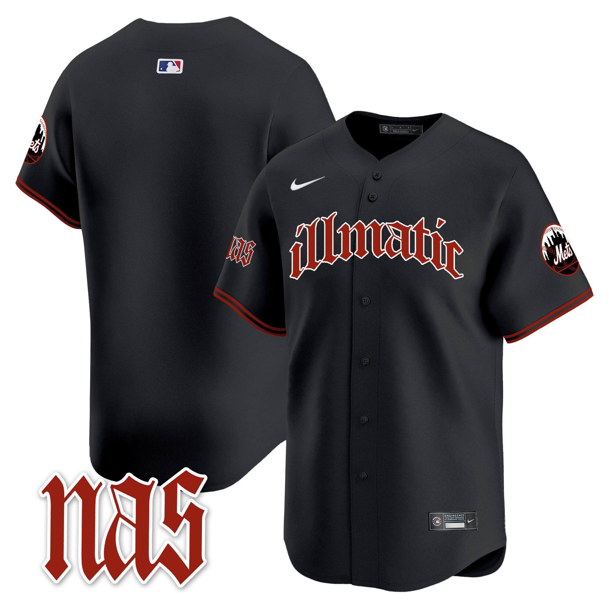 Men's New York Mets Nas Illmatic Vapor Premier Limited Black Jersey - All Stitched