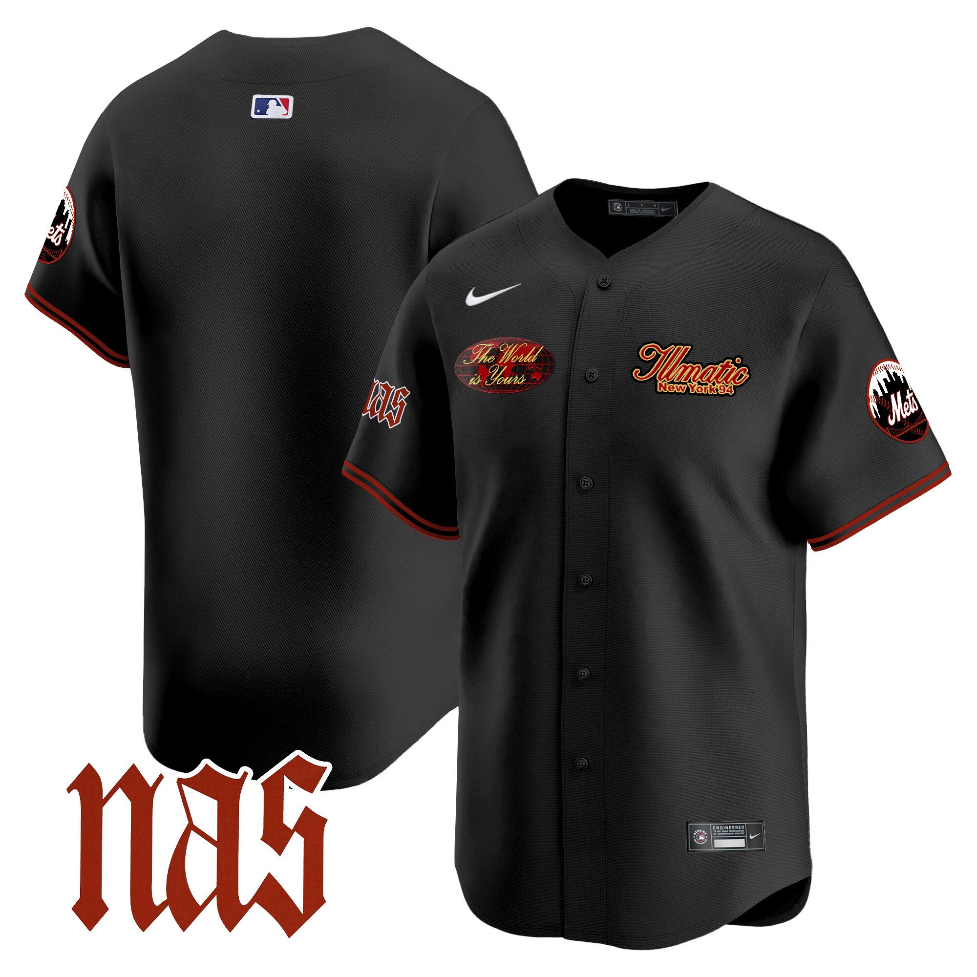 Men's New York Mets Nas Illmatic Vapor Premier Limited Black Jersey V2 - All Stitched