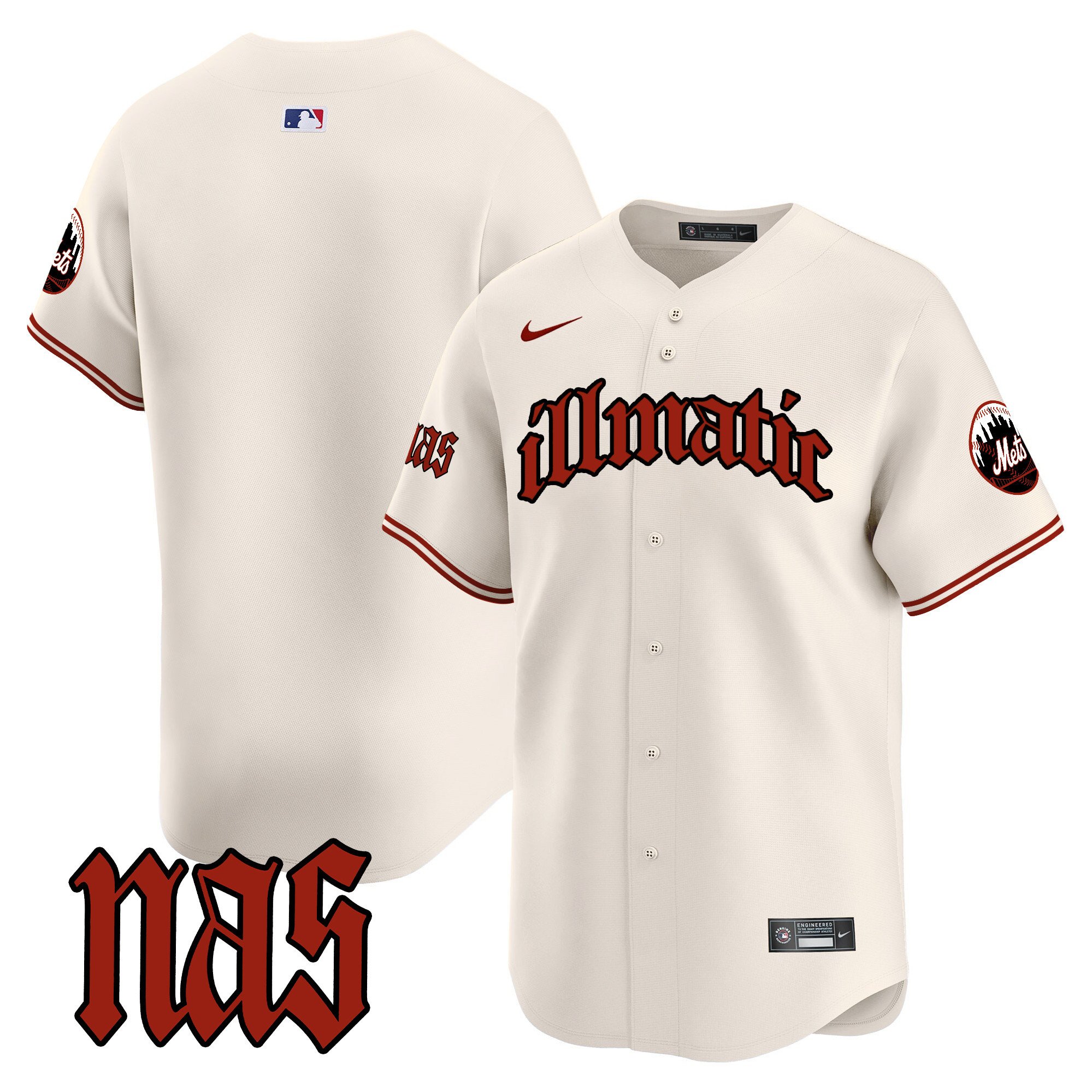 Men's New York Mets Nas Illmatic Vapor Premier Limited Cream Jersey - All Stitched