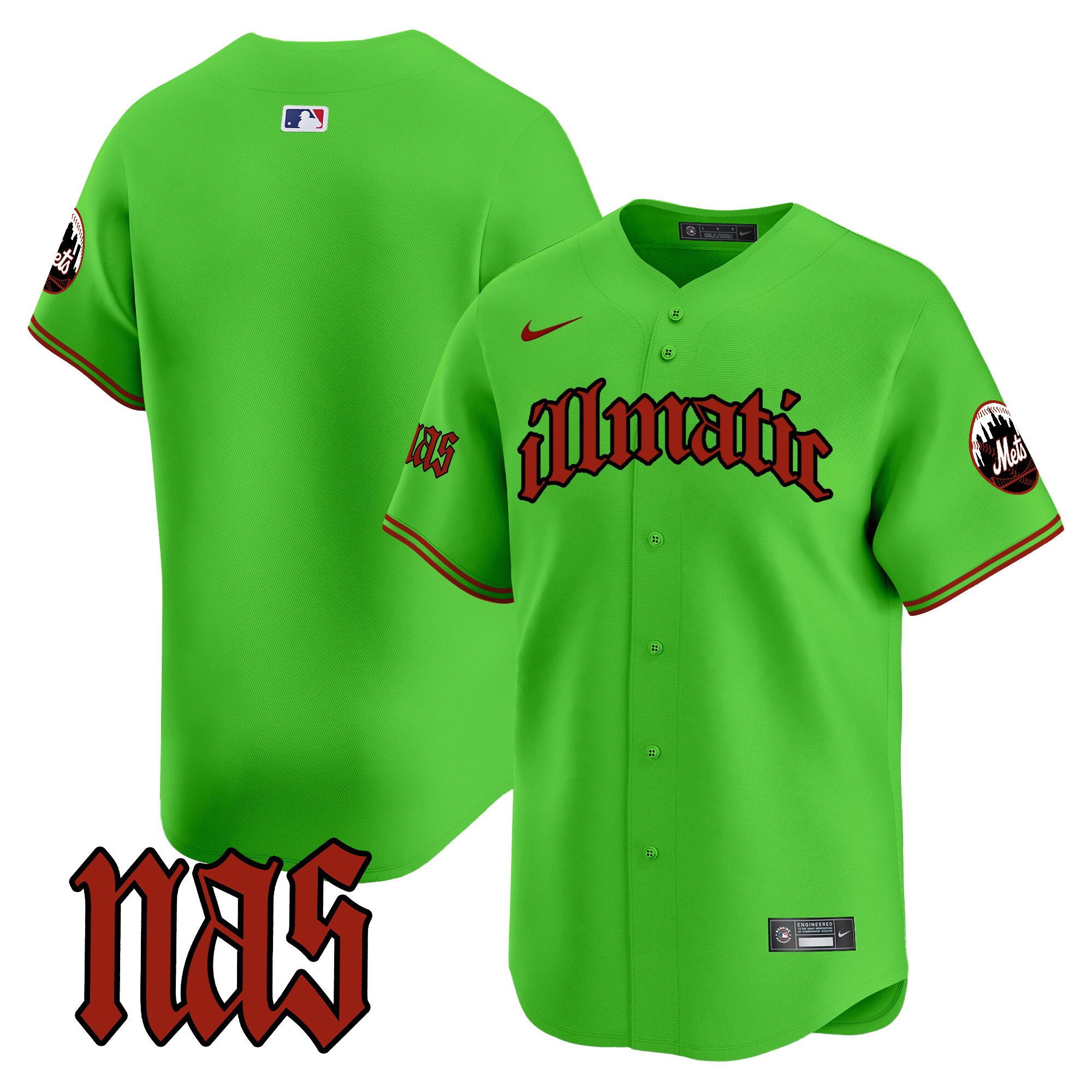 Men's New York Mets Nas Illmatic Vapor Premier Limited Green Jersey - All Stitched