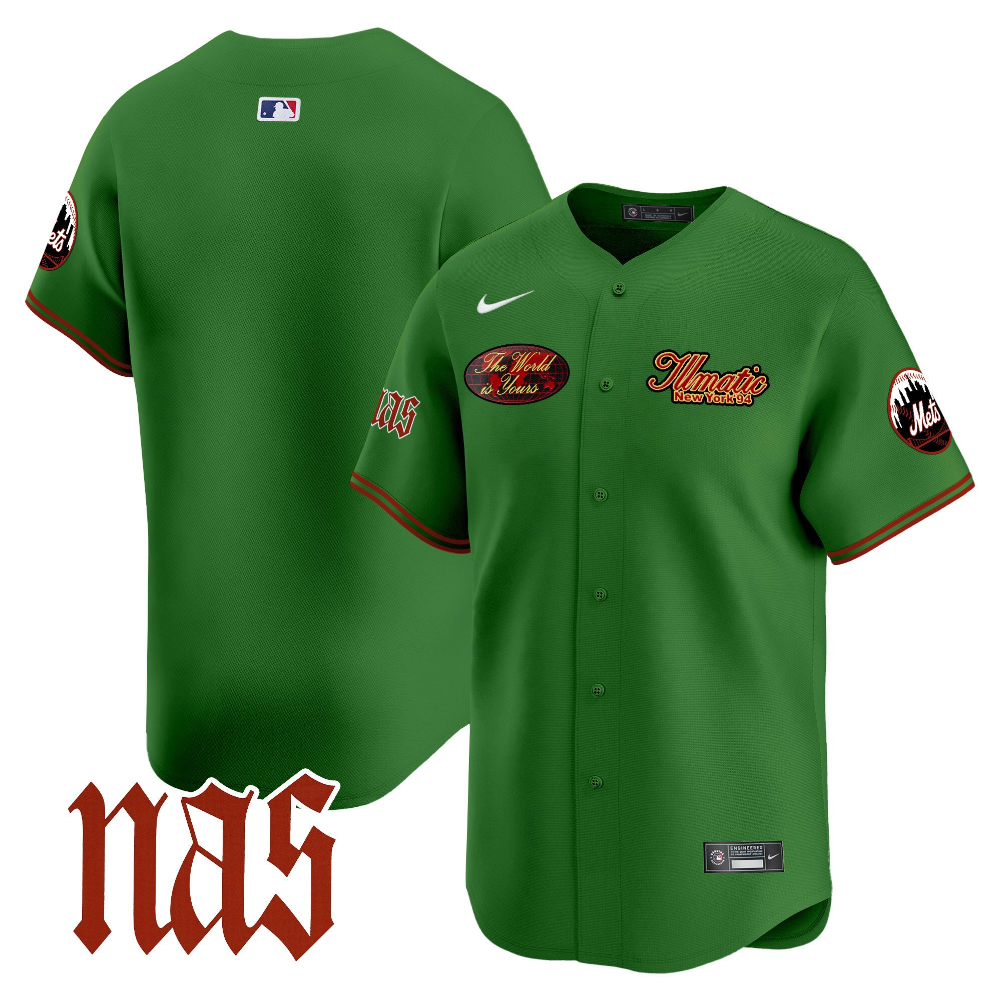 Men's New York Mets Nas Illmatic Vapor Premier Limited Green Jersey V2 - All Stitched