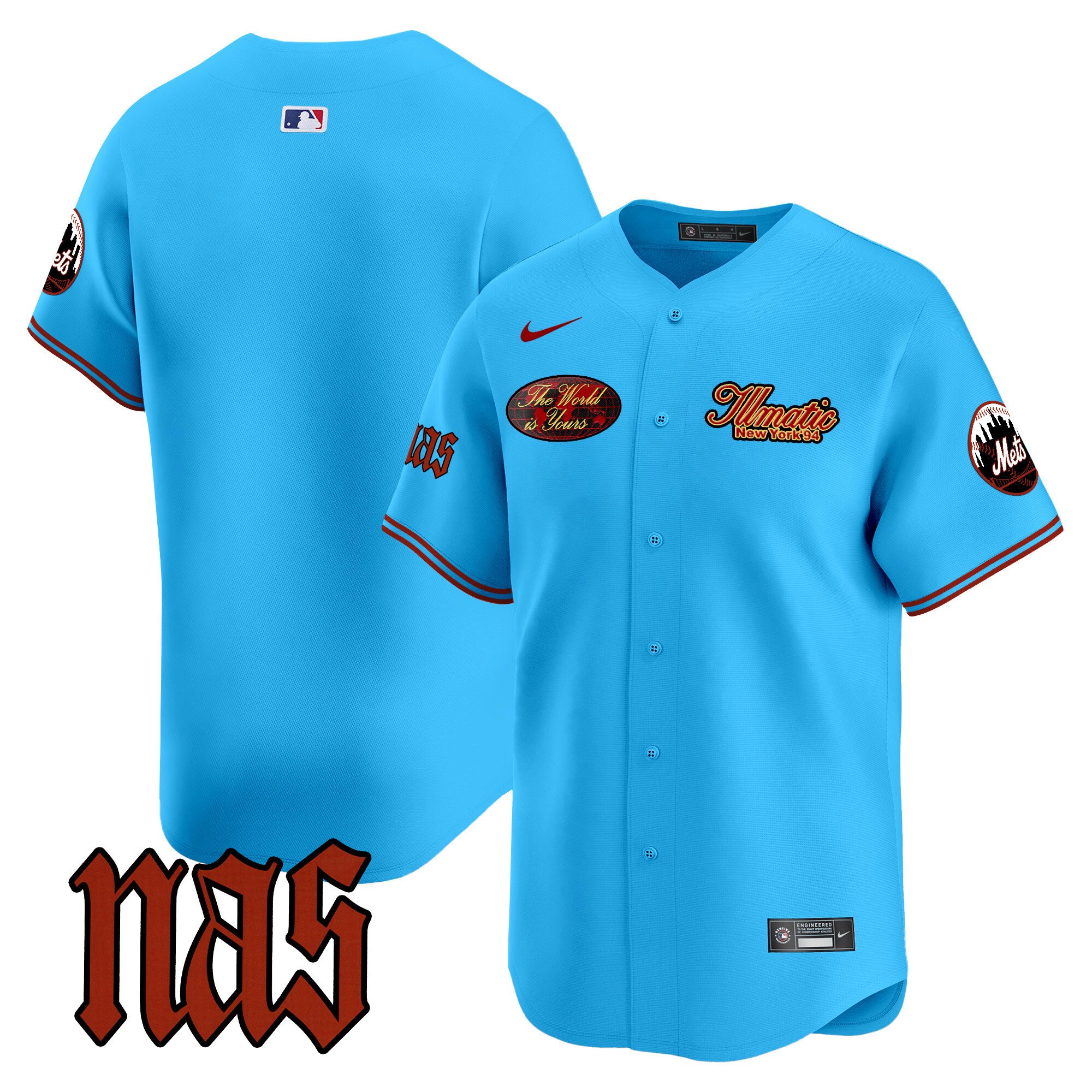 Men's New York Mets Nas Illmatic Vapor Premier Limited Light Blue Jersey V2 - All Stitched