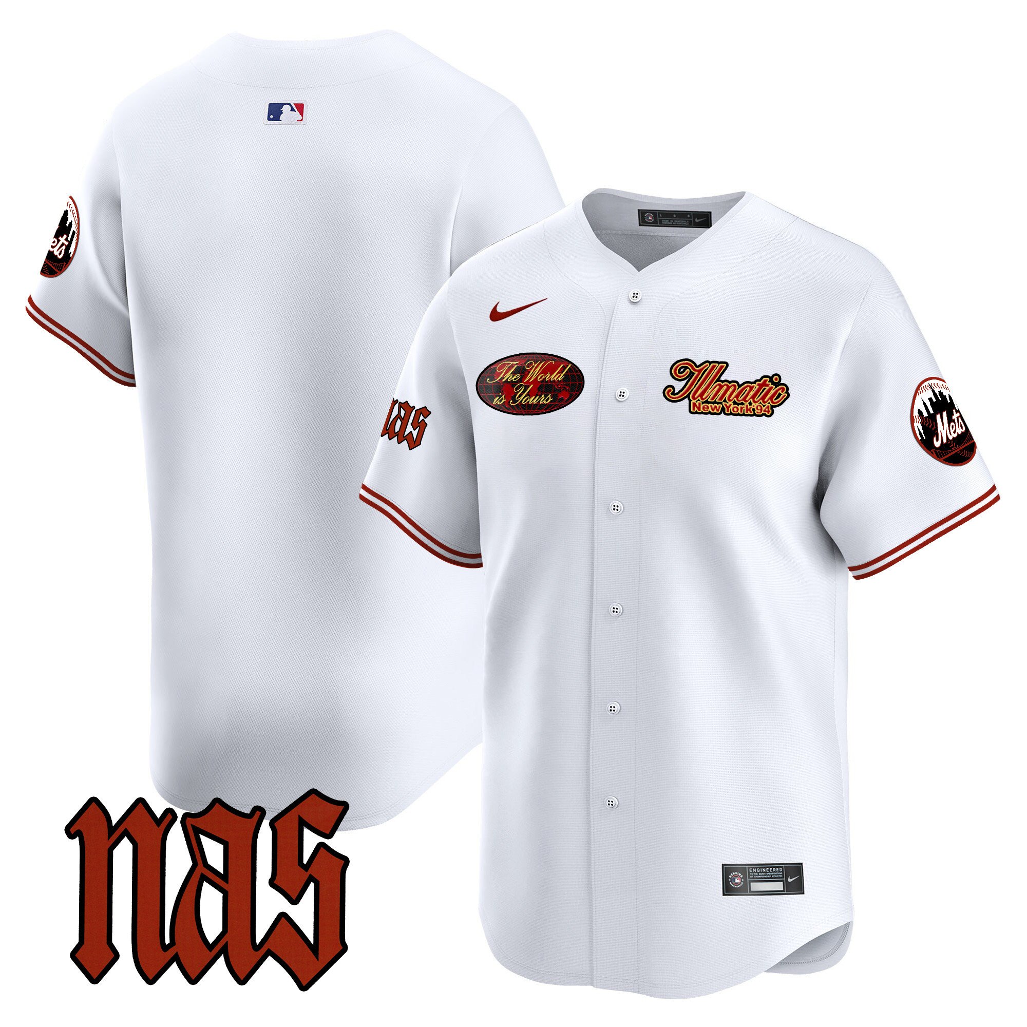 Men's New York Mets Nas Illmatic Vapor Premier Limited White Jersey V2 - All Stitched