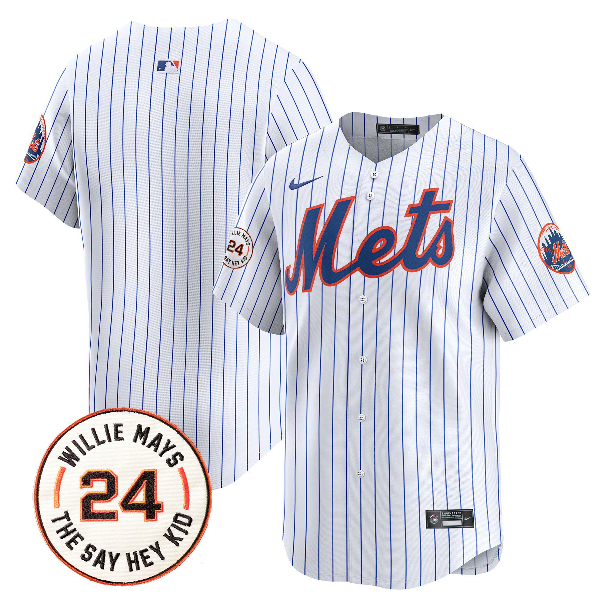 Men's New York Mets Willie Mays Patch Vapor Premier Limited White Jersey - All Stitched