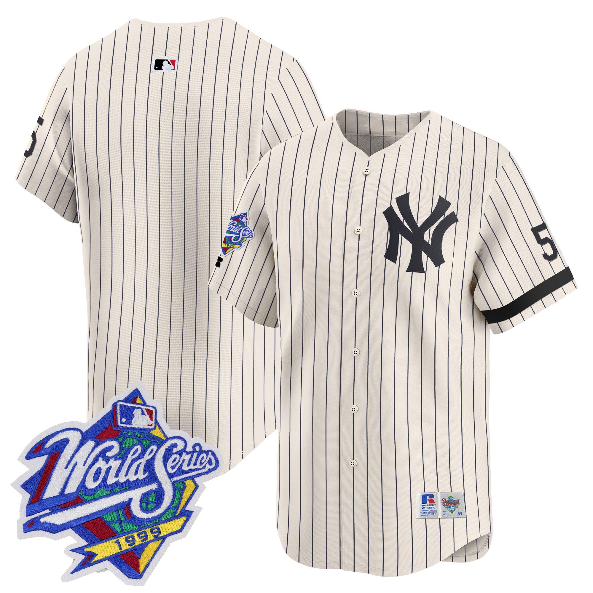 Men's New York Yankees 1999 Throwback Joe DiMaggio Patch Vapor Premier Limited Cream Pinstripe Jersey - All Stitched