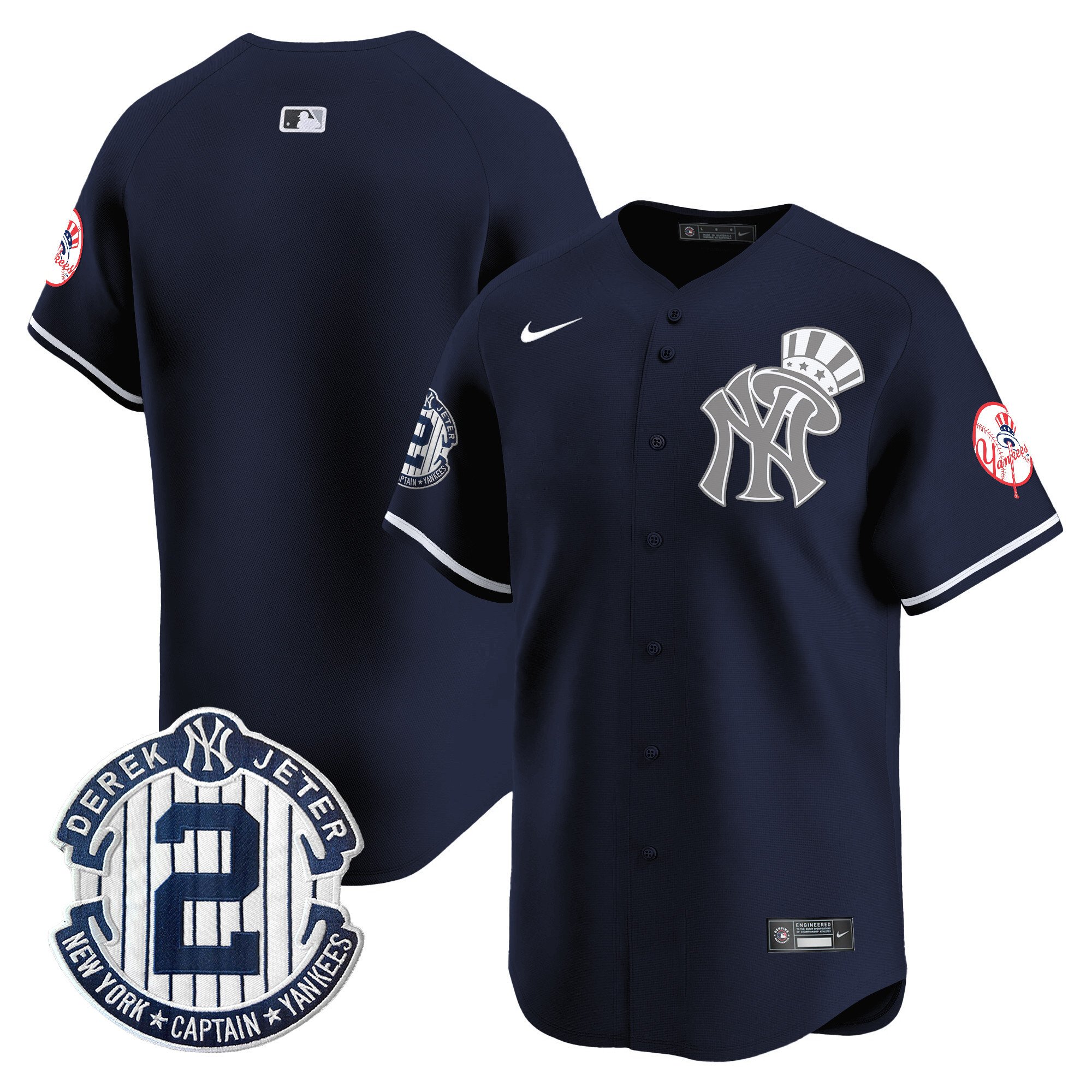 Men's New York Yankees Derek Jeter Patch Vapor Premier Limited Alternate Jersey V2 - All Stitched