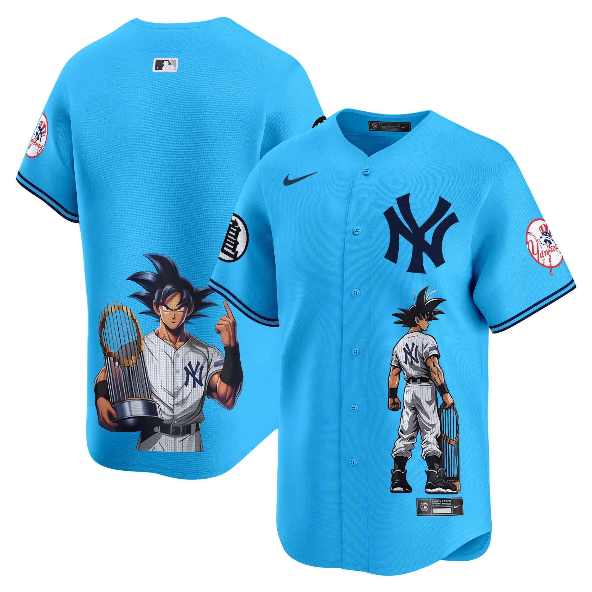 Men's New York Yankees Dragon Ball Son Goku Vapor Premier Limited Light Blue Jersey - Printed
