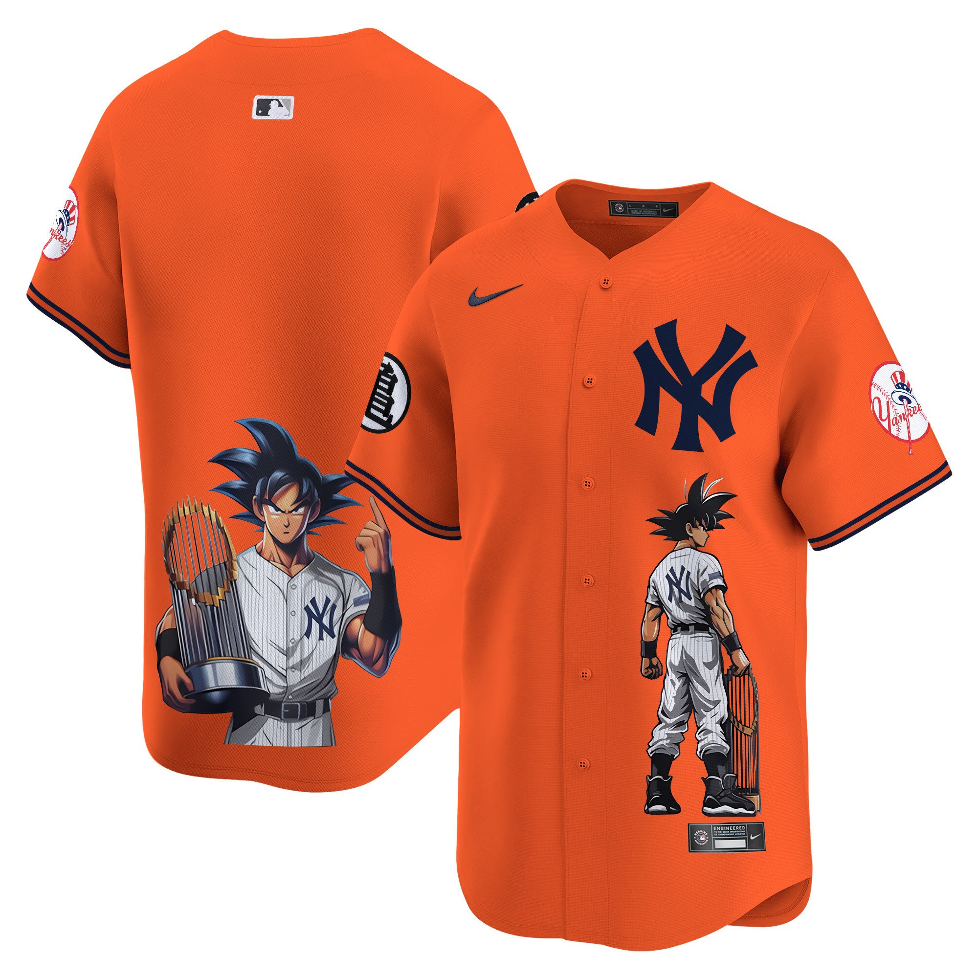 Men's New York Yankees Dragon Ball Son Goku Vapor Premier Limited Orange Jersey - Printed