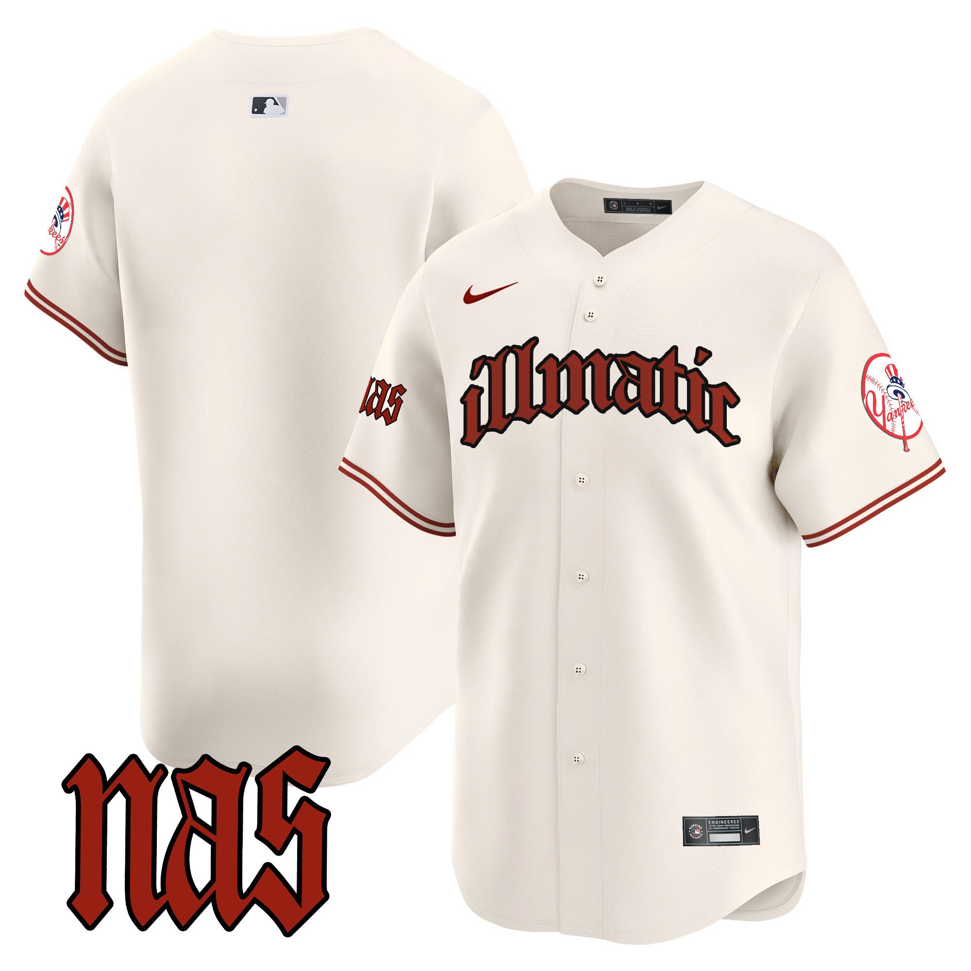 Men's New York Yankees Nas Illmatic Vapor Premier Limited Cream Jersey - All Stitched
