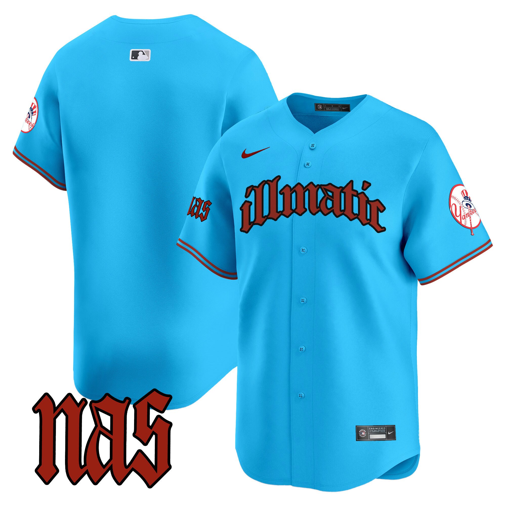 Men's New York Yankees Nas Illmatic Vapor Premier Limited Light Blue Jersey - All Stitched