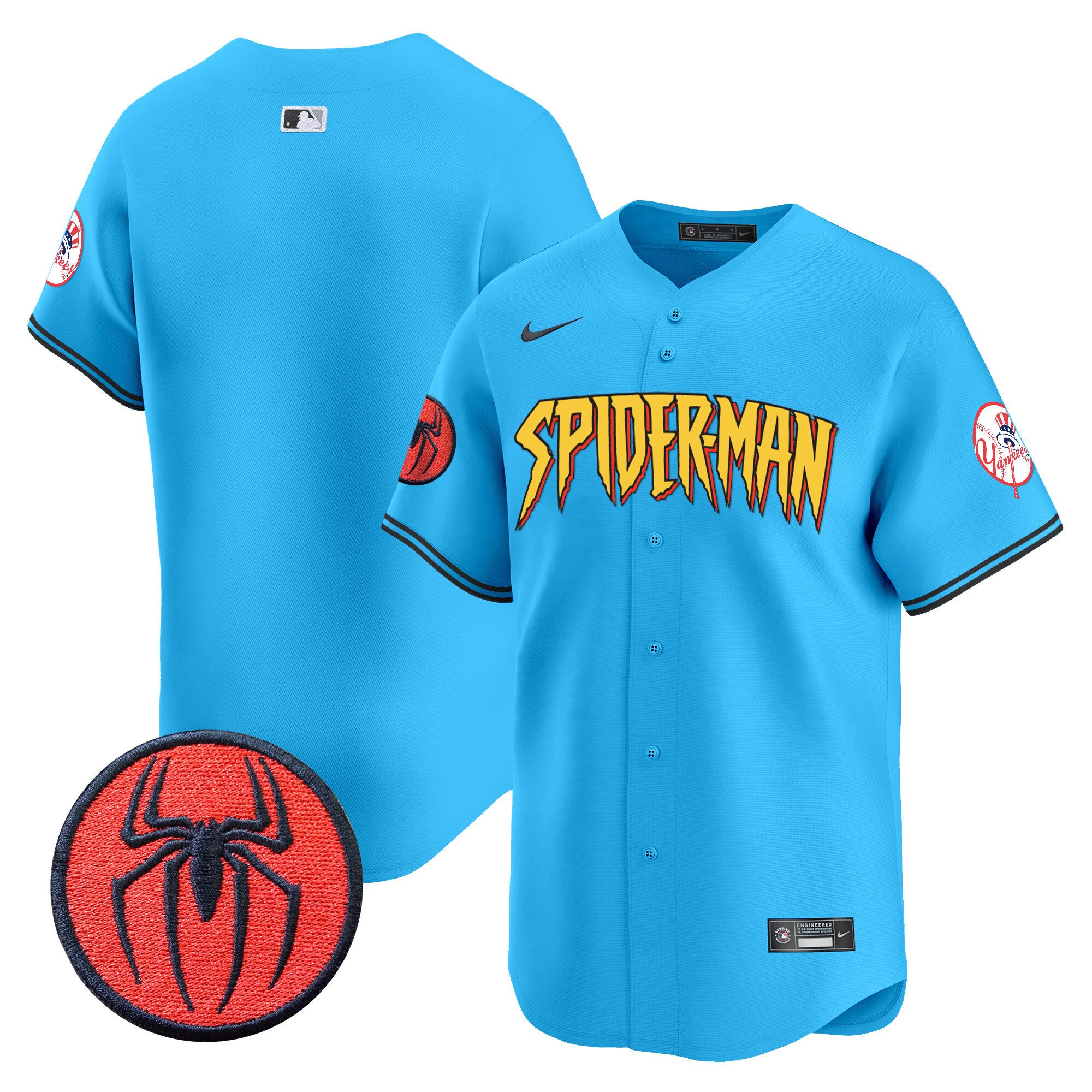 Men's New York Yankees Spider-Man Vapor Premier Limited Light Blue Jersey - All Stitched