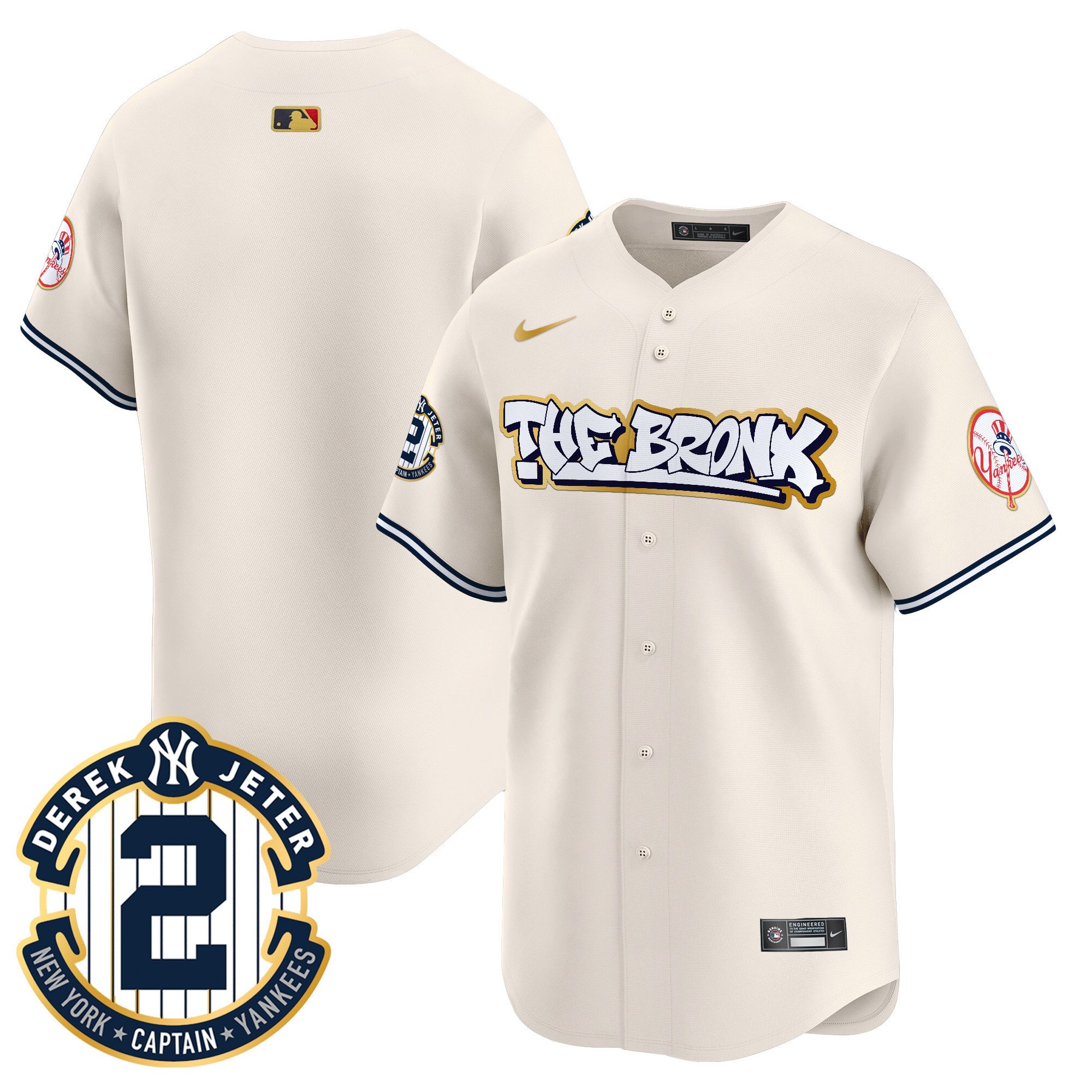 Men's New York Yankees The Bronx Graffiti Gold Trim Vapor Premier Limited Cream Jersey - All Stitched