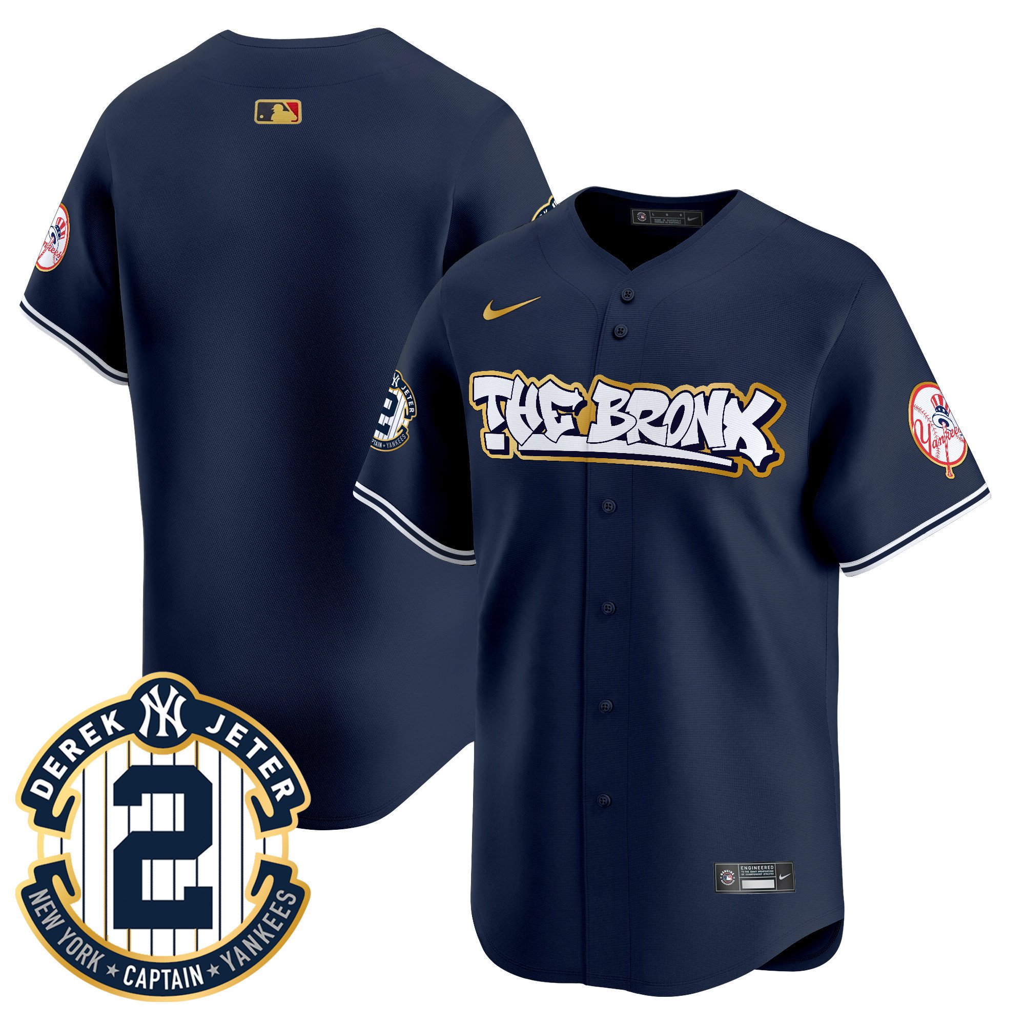 Men's New York Yankees The Bronx Graffiti Gold Trim Vapor Premier Limited Navy Jersey - All Stitched