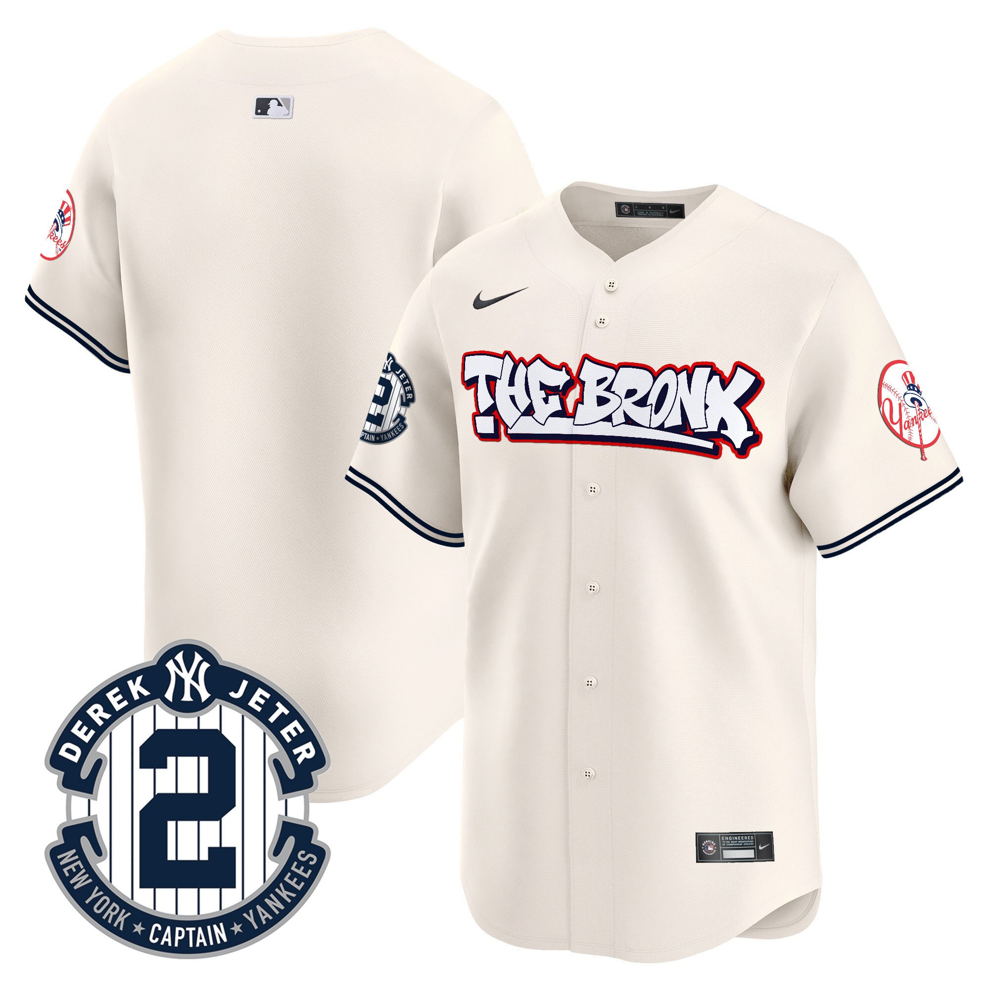 Men's New York Yankees The Bronx Graffiti Vapor Premier Limited Cream Jersey V8 - All Stitched