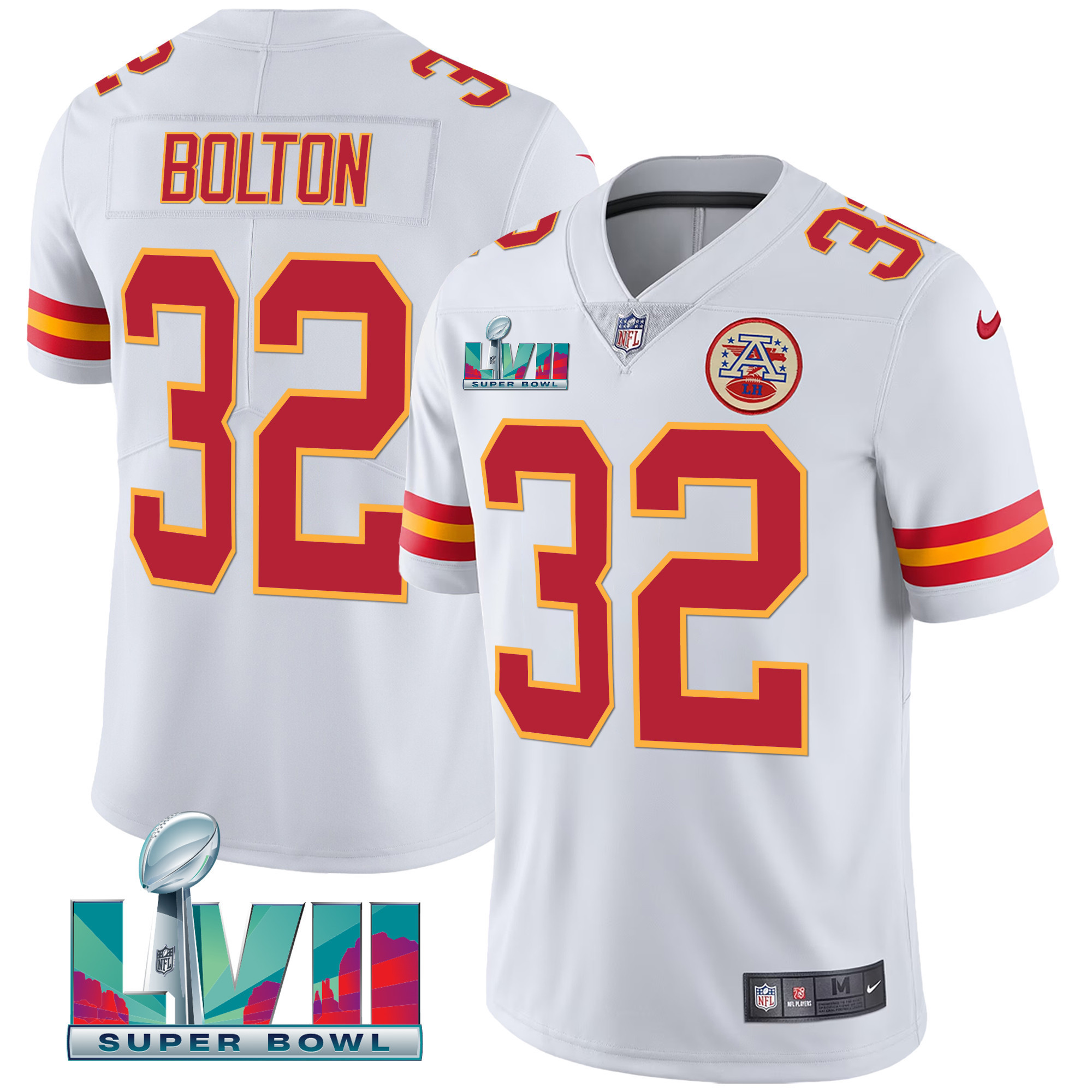 Men's Nick Bolton Kansas City Chiefs Super Bowl LVII Red Gold Vapor White Jersey V2 - All Stitched