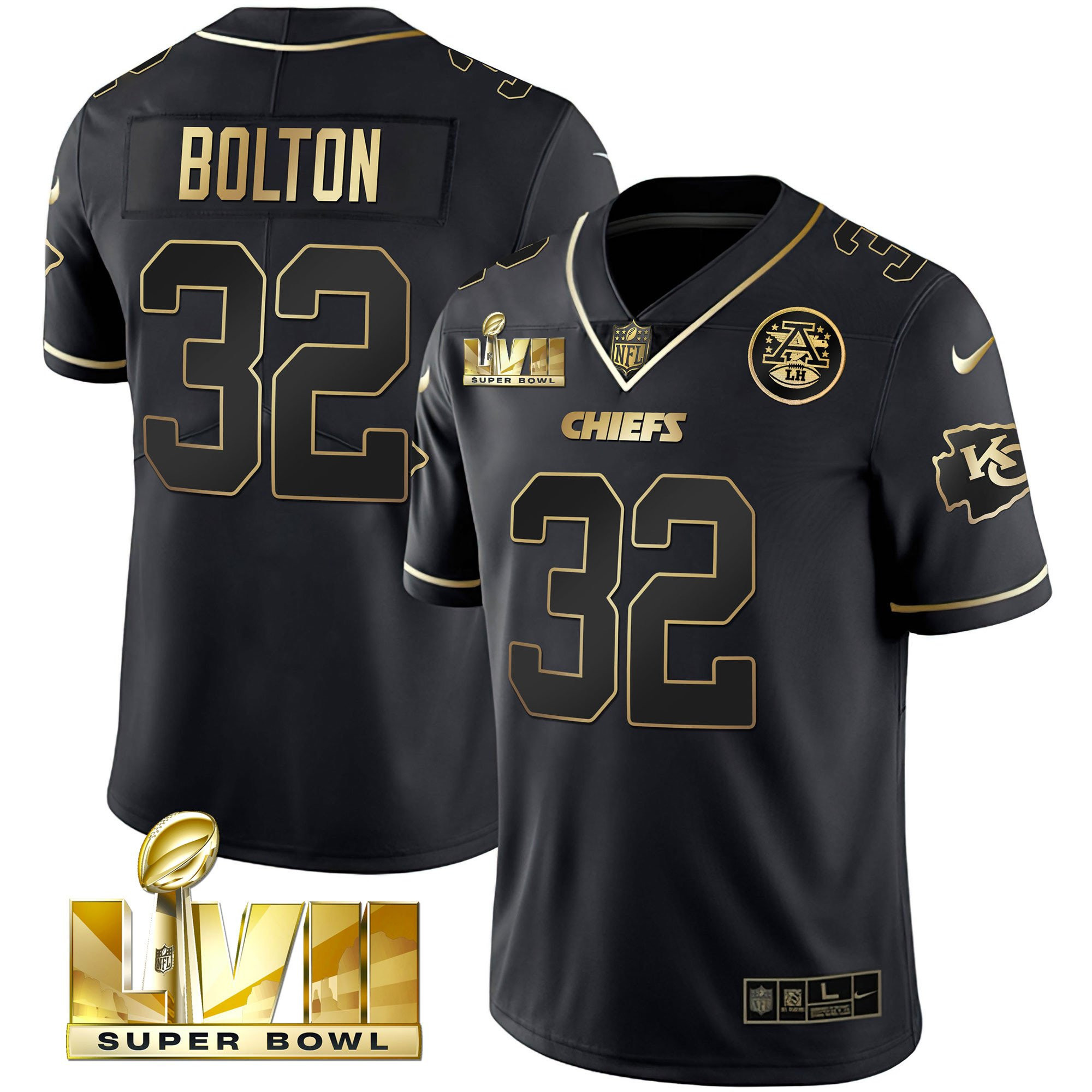 Men's Nick Bolton Kansas City Chiefs Super Bowl Vapor Gold Black Gold Jersey V2- All Stitched