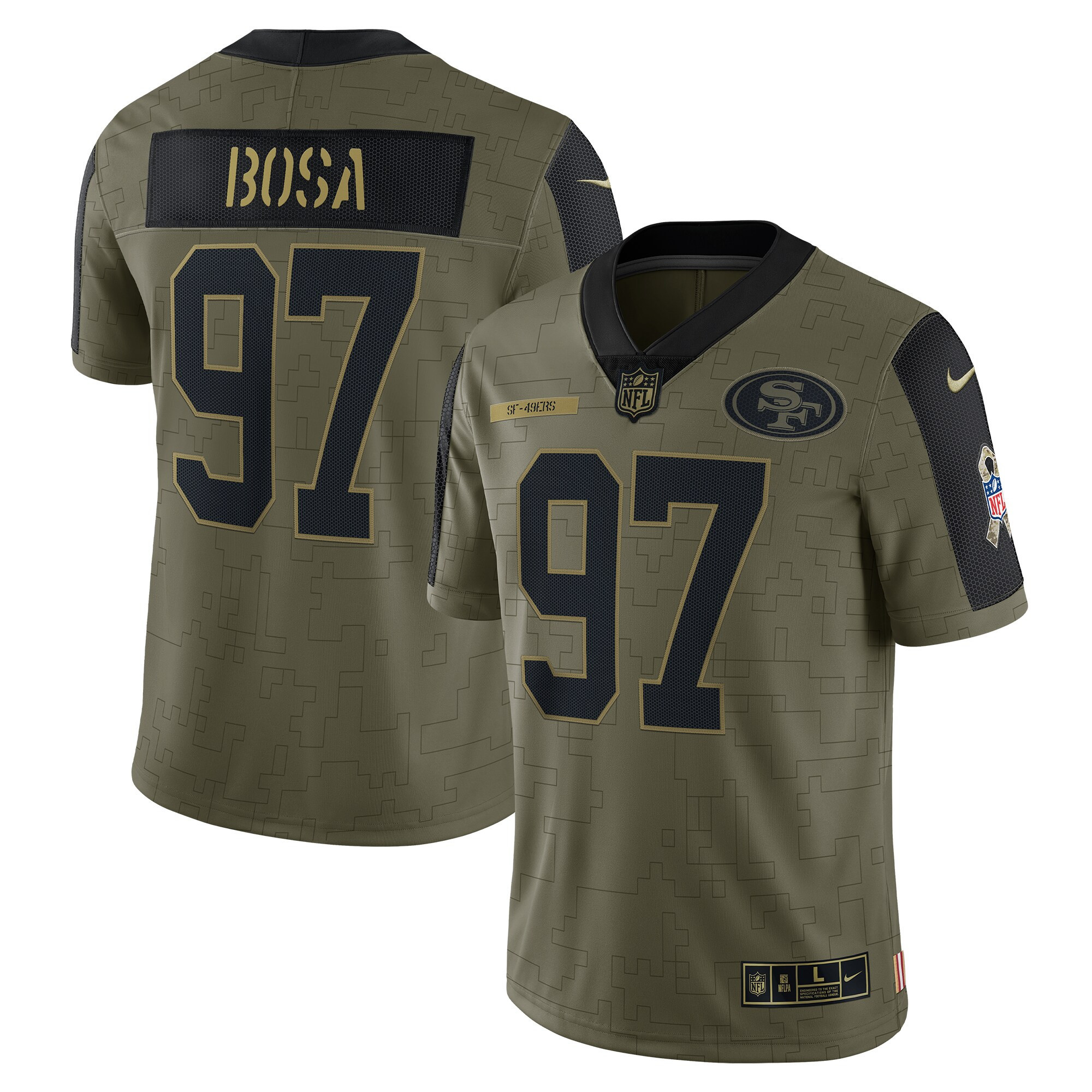 Men's Nick Bosa San Francisco 49ers 2021 Salute To Service Olive Jersey - All Stitched