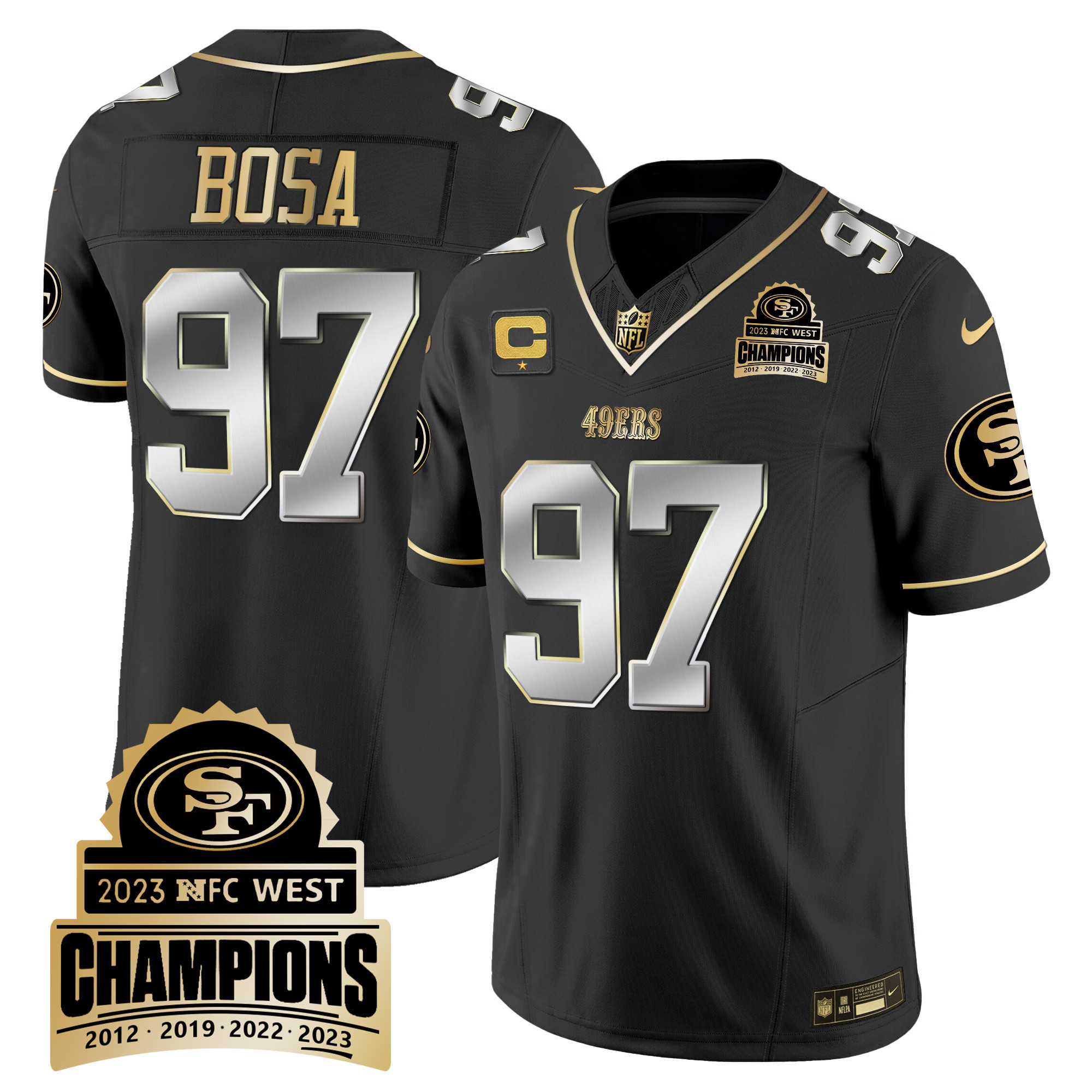 Men's Nick Bosa San Francisco 49ers 2023 NFC West Champions Patch Vapor Black Limited Jersey V4 - All Stitched