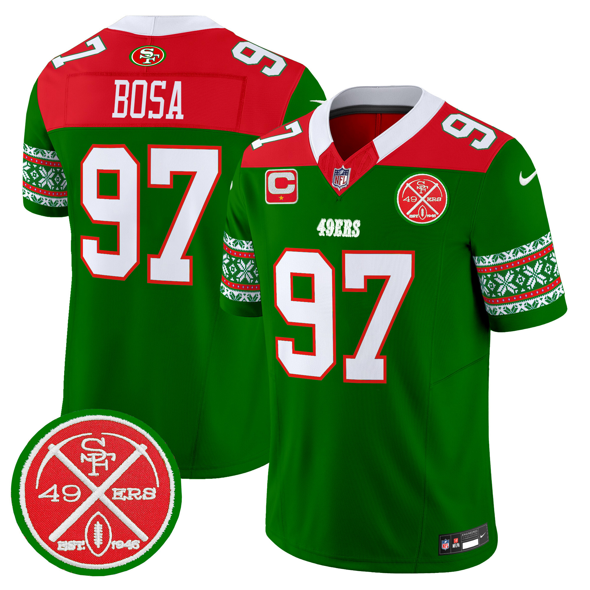 Men's Nick Bosa San Francisco 49ers 2024 Christmas Vapor Limited Green Jersey - All Stitched