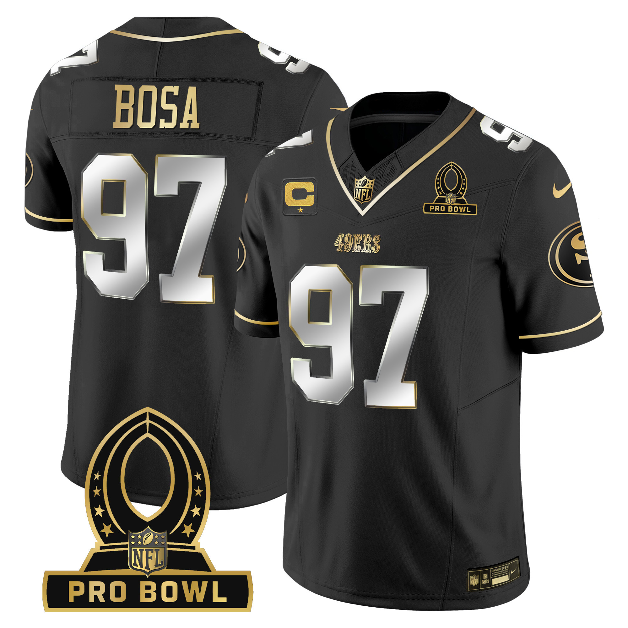 Men's Nick Bosa San Francisco 49ers 2024 Pro Bowl Patch Vapor Black Limited Jersey - All Stitched