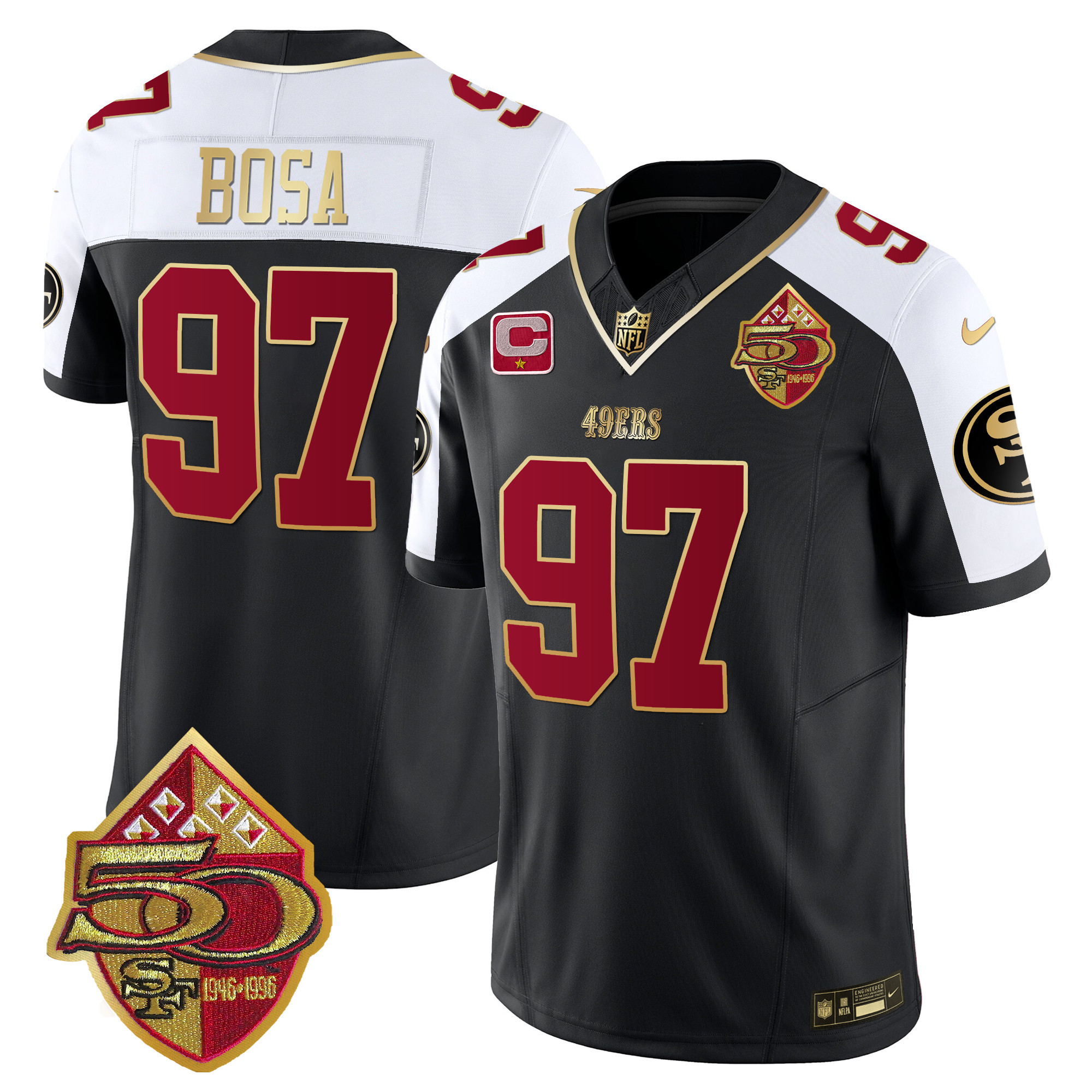 Men's Nick Bosa San Francisco 49ers 50th Anniversary Patch Vapor Limited Black Alternate Jersey - All Stitched