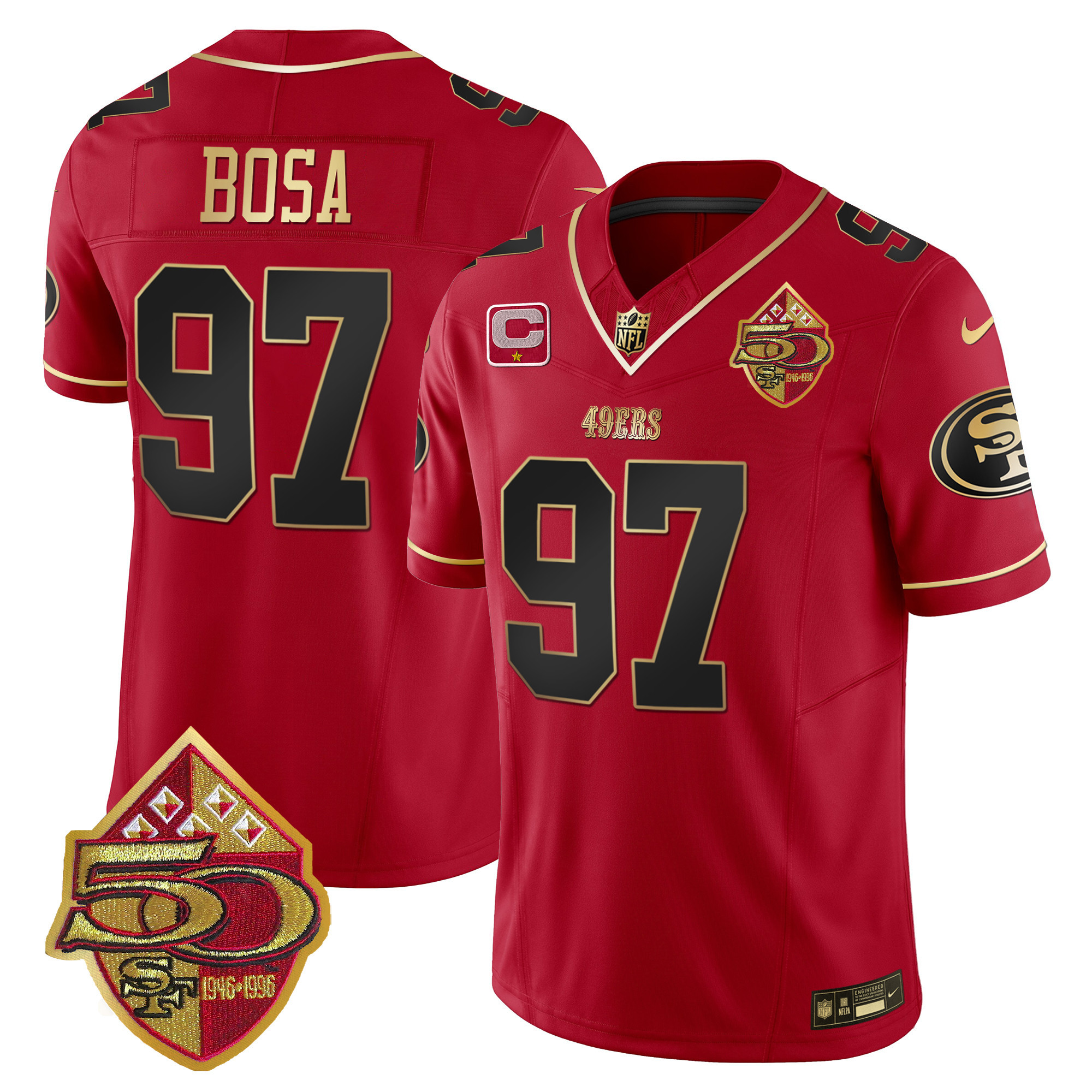 Men's Nick Bosa San Francisco 49ers 50th Anniversary Patch Vapor Limited Scarlet Limited Jersey - All Stitched