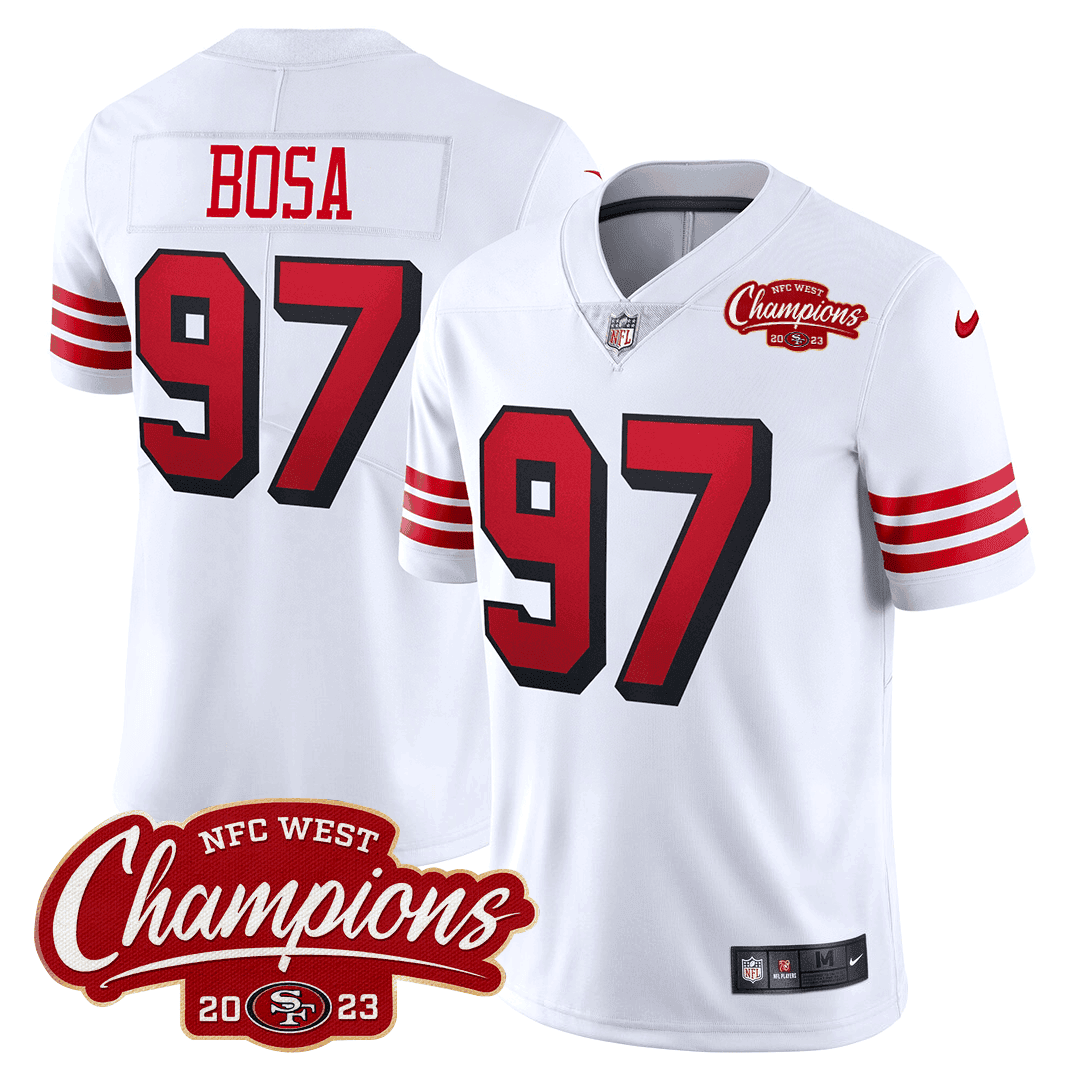 Men's Nick Bosa San Francisco 49ers 94 Throwback NFC West Champions Patch White Jersey - All Stitched
