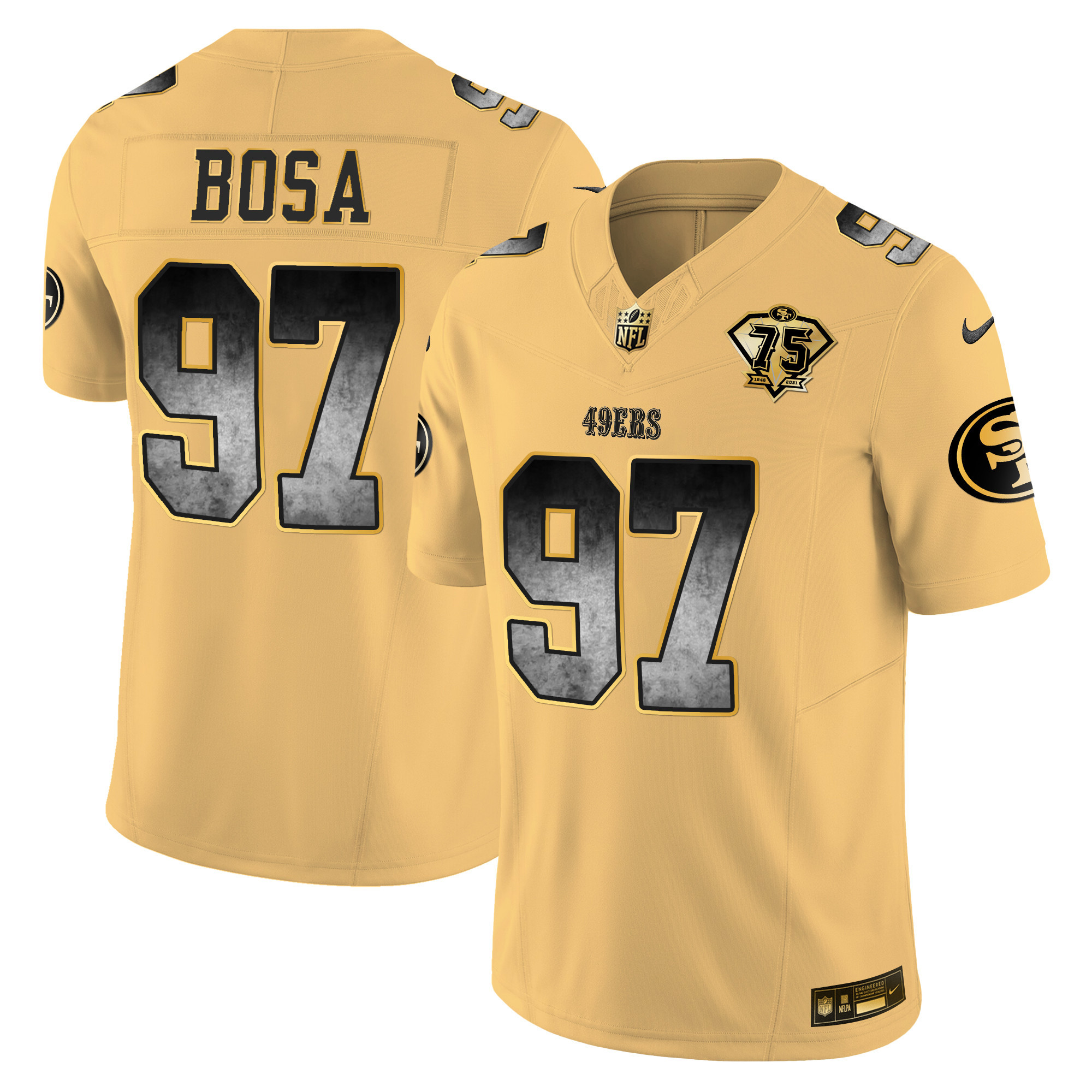 Men's Nick Bosa San Francisco 49ers Arch Smoke Vapor Gold Jersey - All Stitched