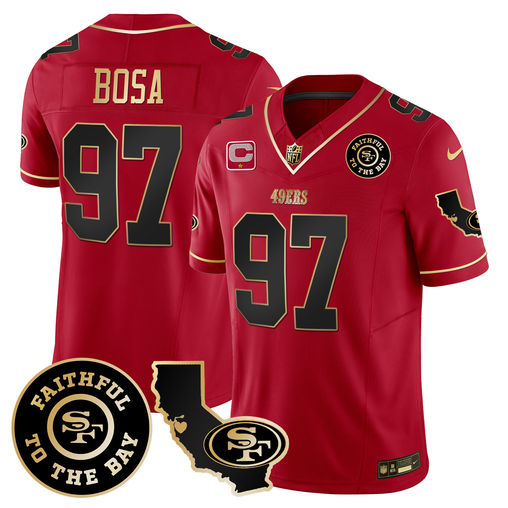 Men's Nick Bosa San Francisco 49ers Faithful & California Patch Vapor Scarlet Limited Jersey - All Stitched