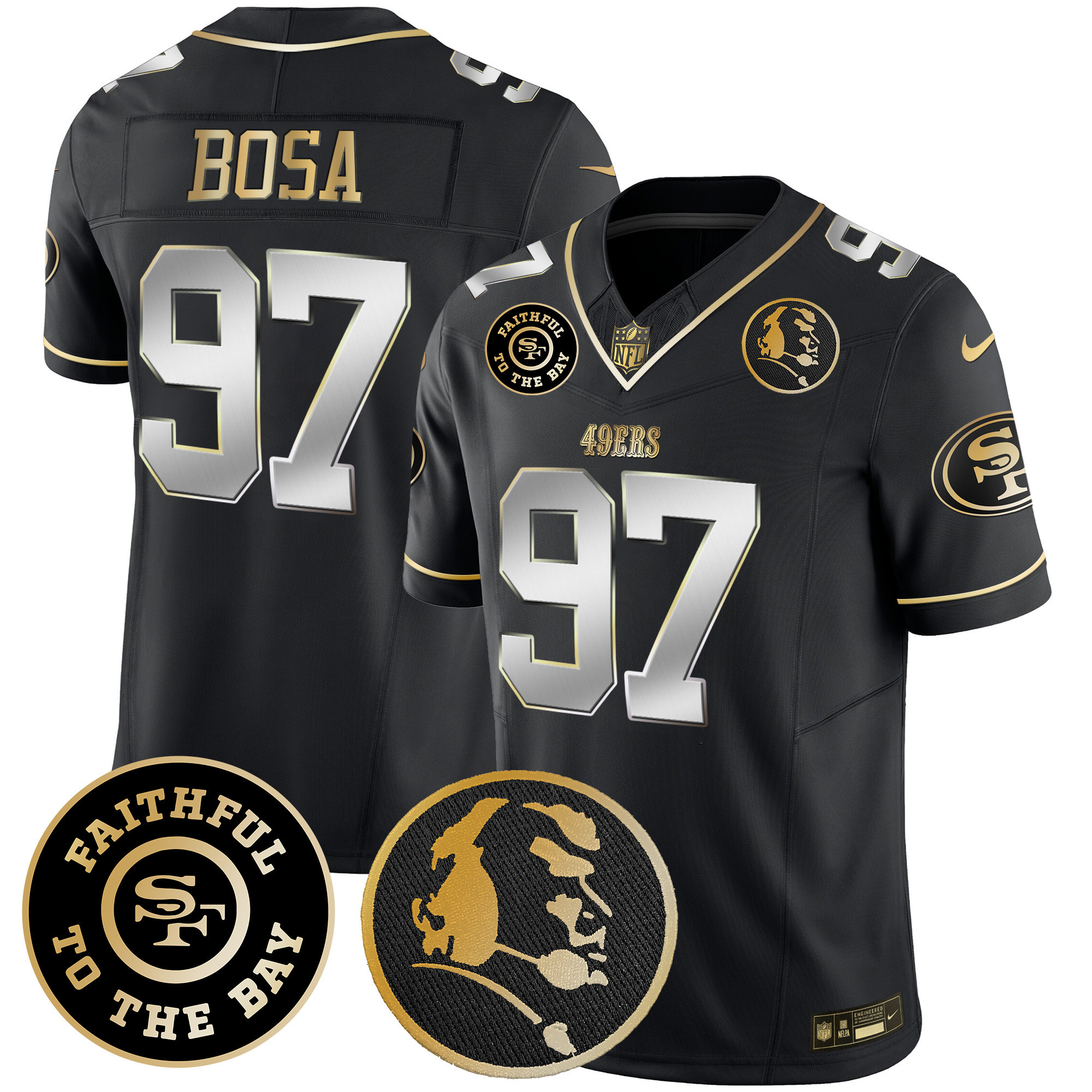 Men's Nick Bosa San Francisco 49ers Faithful & John Madden Patch Vapor Black Limited Jersey - All Stitched