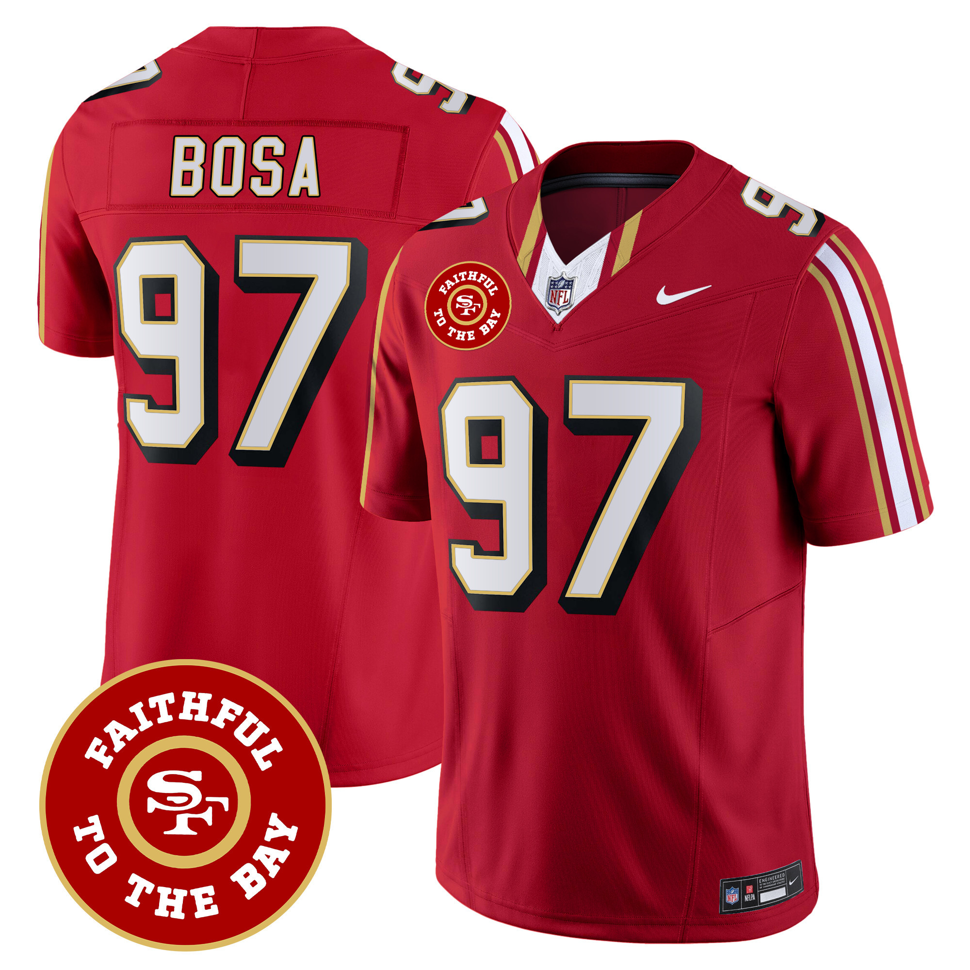 Men's Nick Bosa San Francisco 49ers Faithful To The Bay Patch Vapor Limited Red Jersey V9 - All Stitched