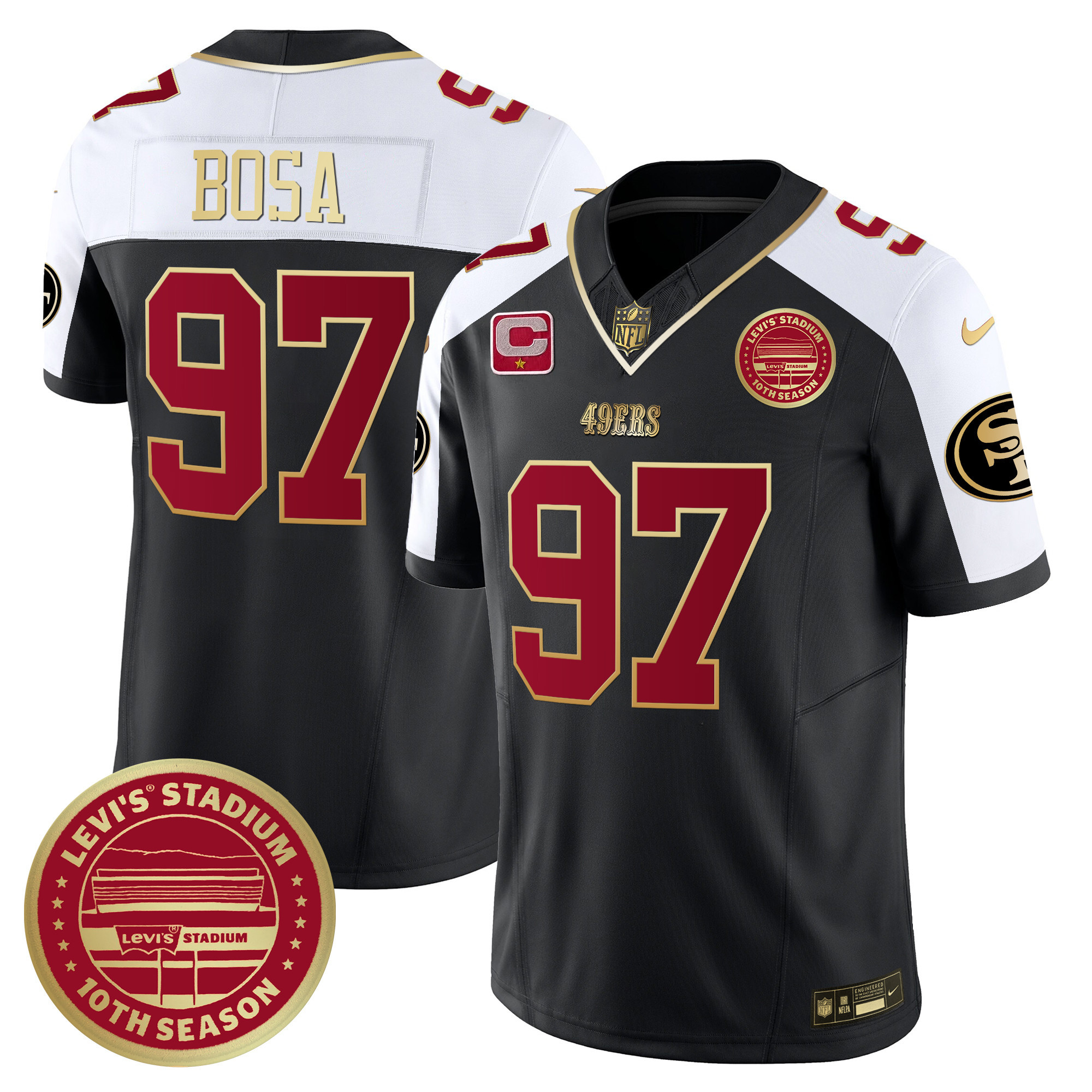 Men's Nick Bosa San Francisco 49ers Levi's Stadium 10th Season Patch Vapor Limited Black Alternate Jersey - All Stitched