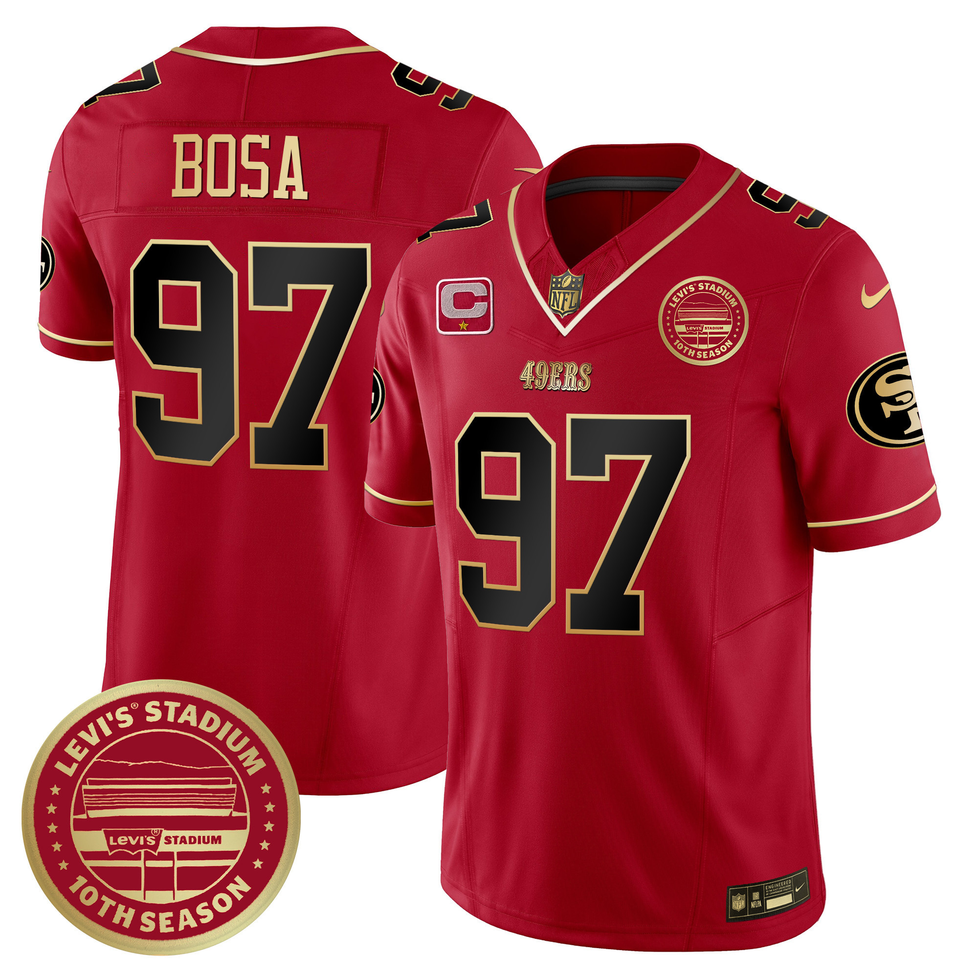 Men's Nick Bosa San Francisco 49ers Levi's Stadium 10th Season Patch Vapor Limited Scarlet Limited Jersey - All Stitched
