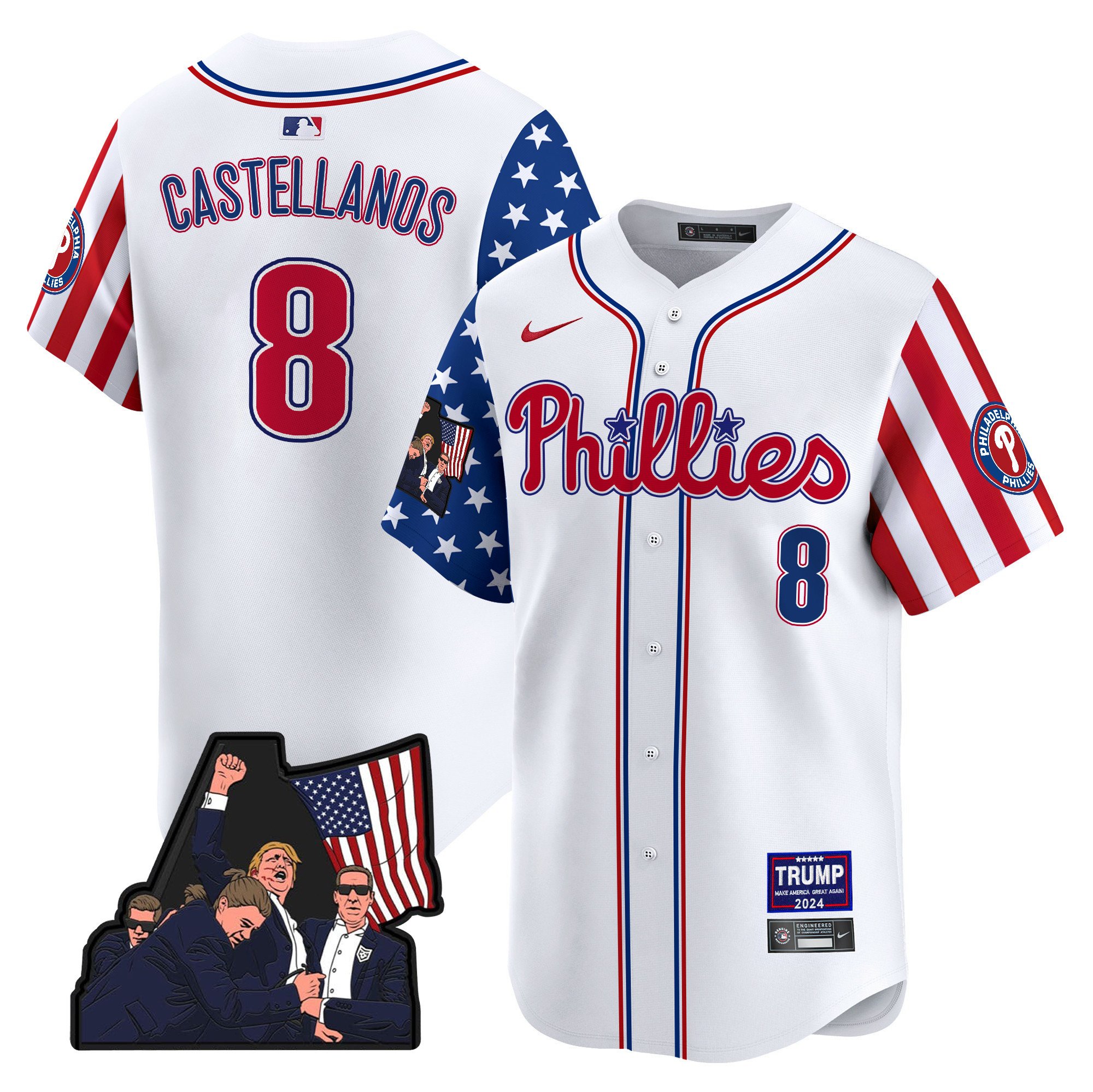 Men's Nick Castellanos Philadelphia Phillies Make American Great Again Vapor Premier Limited White Jersey - All Stitched