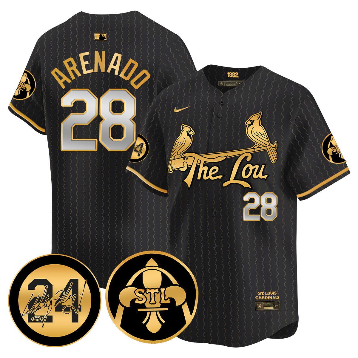 Men's Nolan Arenado St. Louis Cardinals 2024 City Connect Whitey Herzog Patch Vapor Premier Limited Black Gold Jersey V2 - All Stitched
