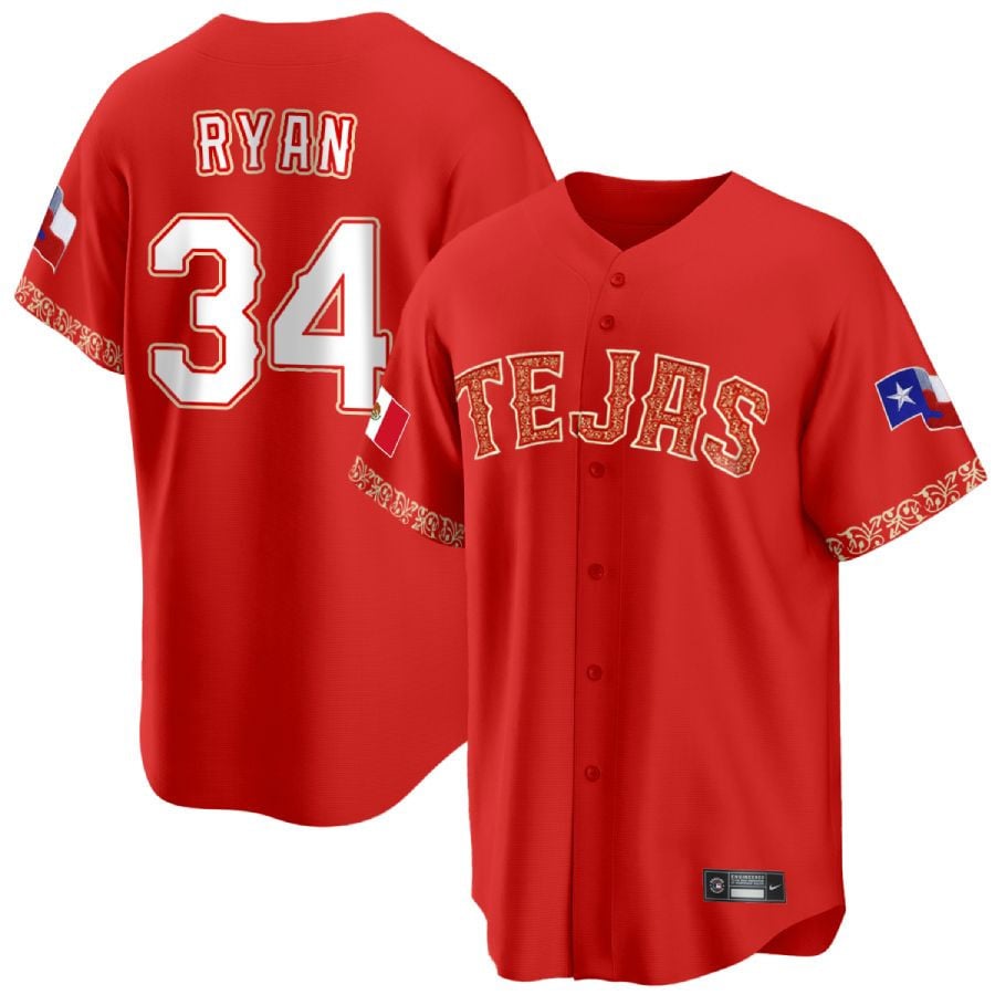 Men's Nolan Ryan Texas Rangers Mexican Heritage Night Cool Base Jersey Ã± All Stitched