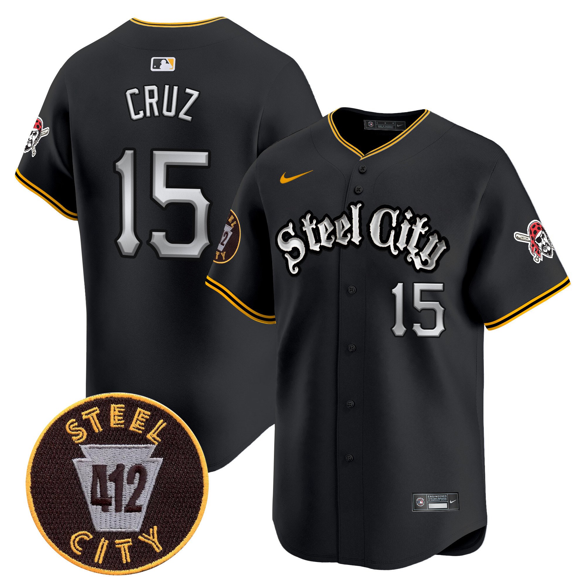 Men's Oneil Cruz Pittsburgh Pirates 412 Patch Vapor Premier Limited Black Jersey V2 - All Stitched