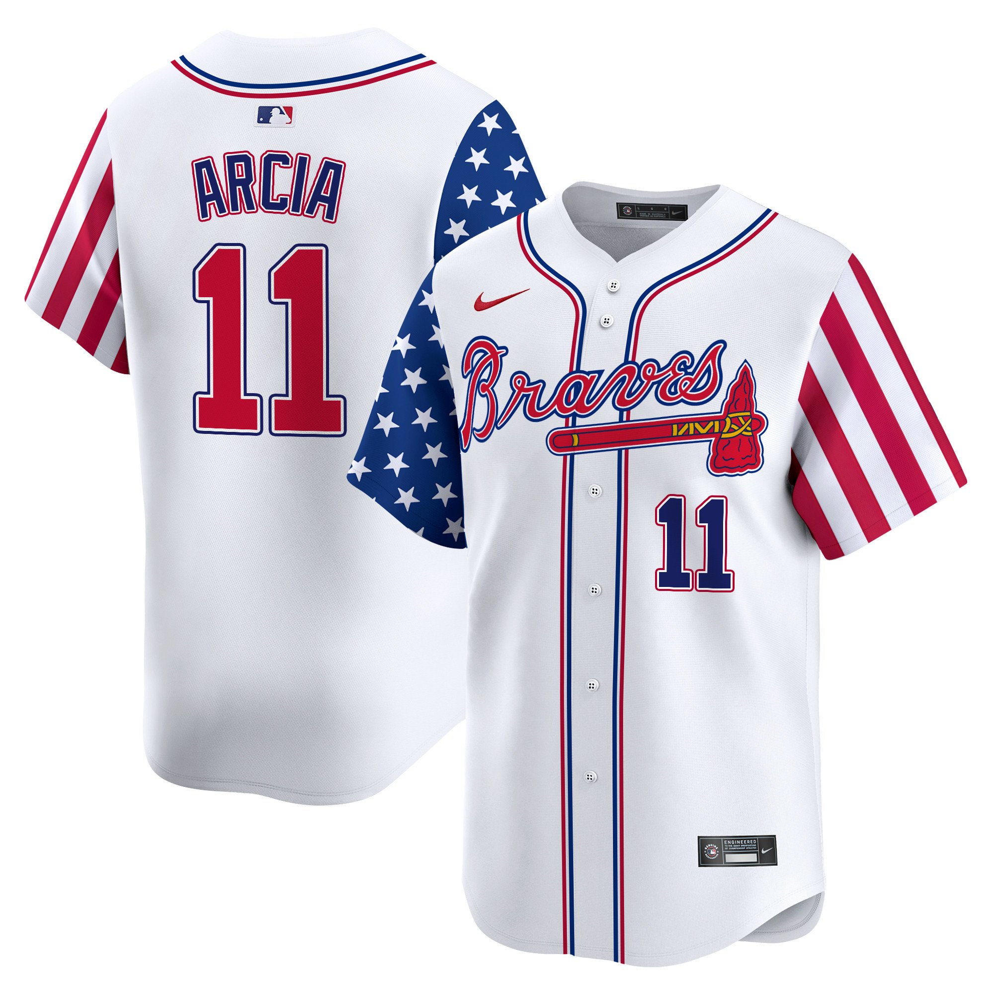 Men's Orlando Arcia Atlanta Braves 2024 Independence Day Vapor Premier Limited White Jersey - All Stitched