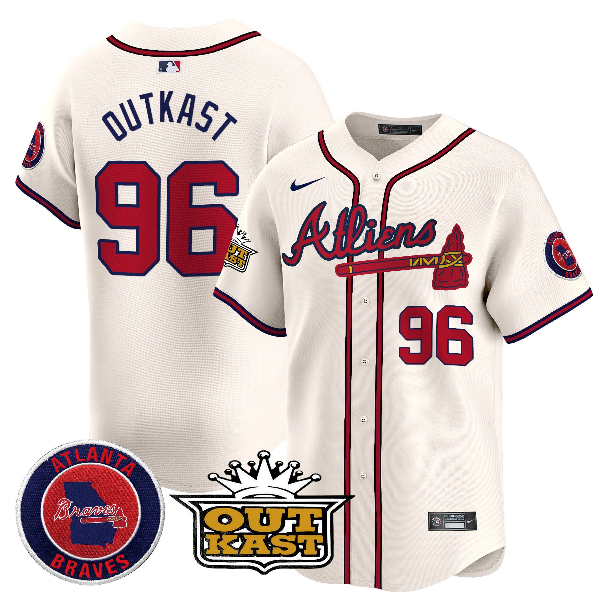 Men's OutKast Atlanta Braves Atliens Vapor Premier Limited Cream Jersey V4 - All Stitched