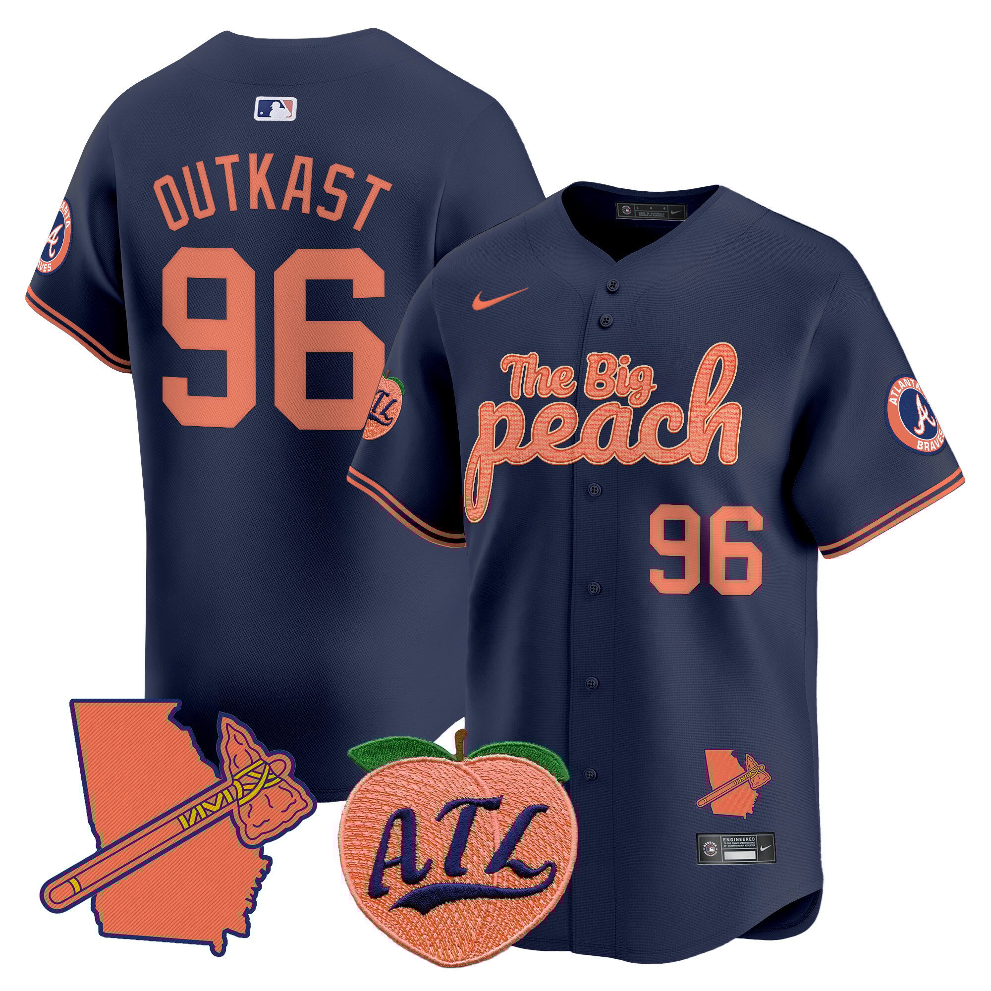 Men's Outkast Atlanta Braves The Big Peach Vapor Premier Limited Navy Jersey - All Stitched