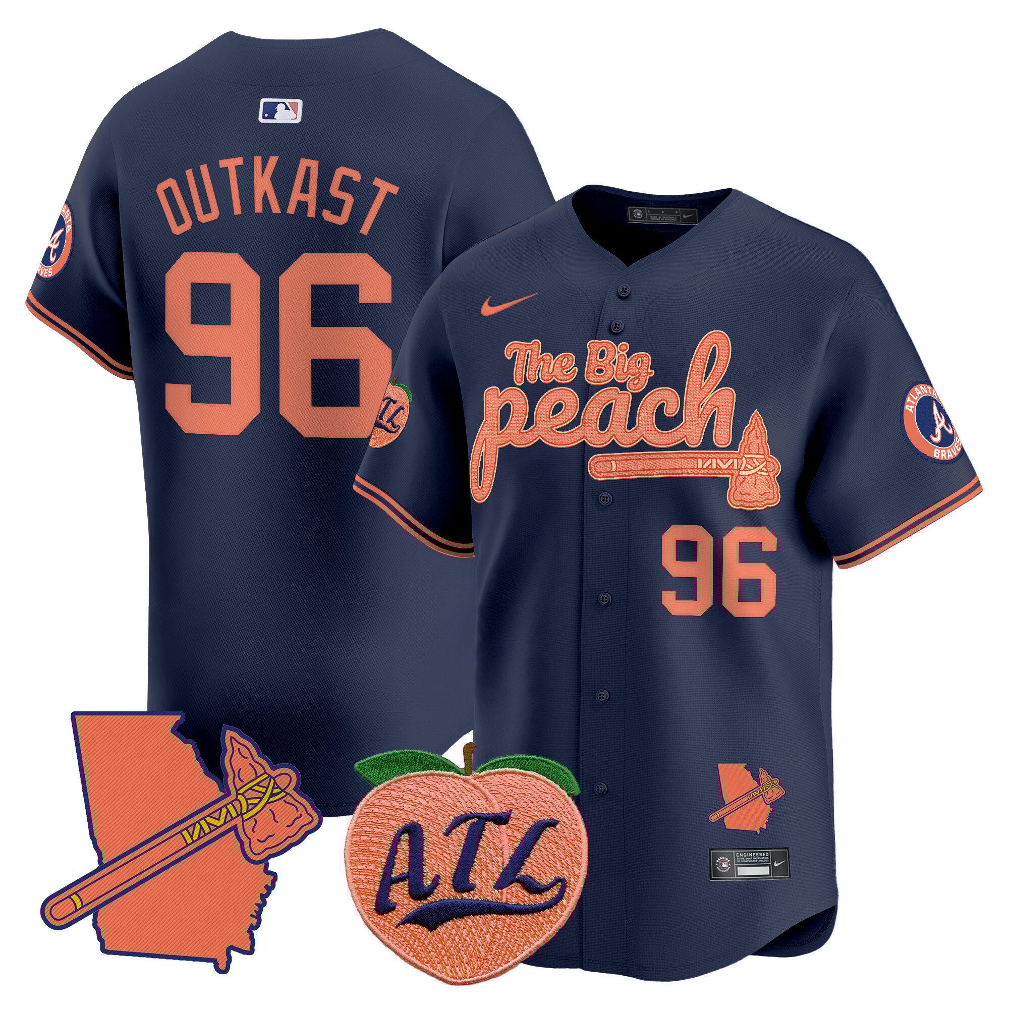 Men's Outkast Atlanta Braves The Big Peach Vapor Premier Limited Navy Jersey V2 - All Stitched