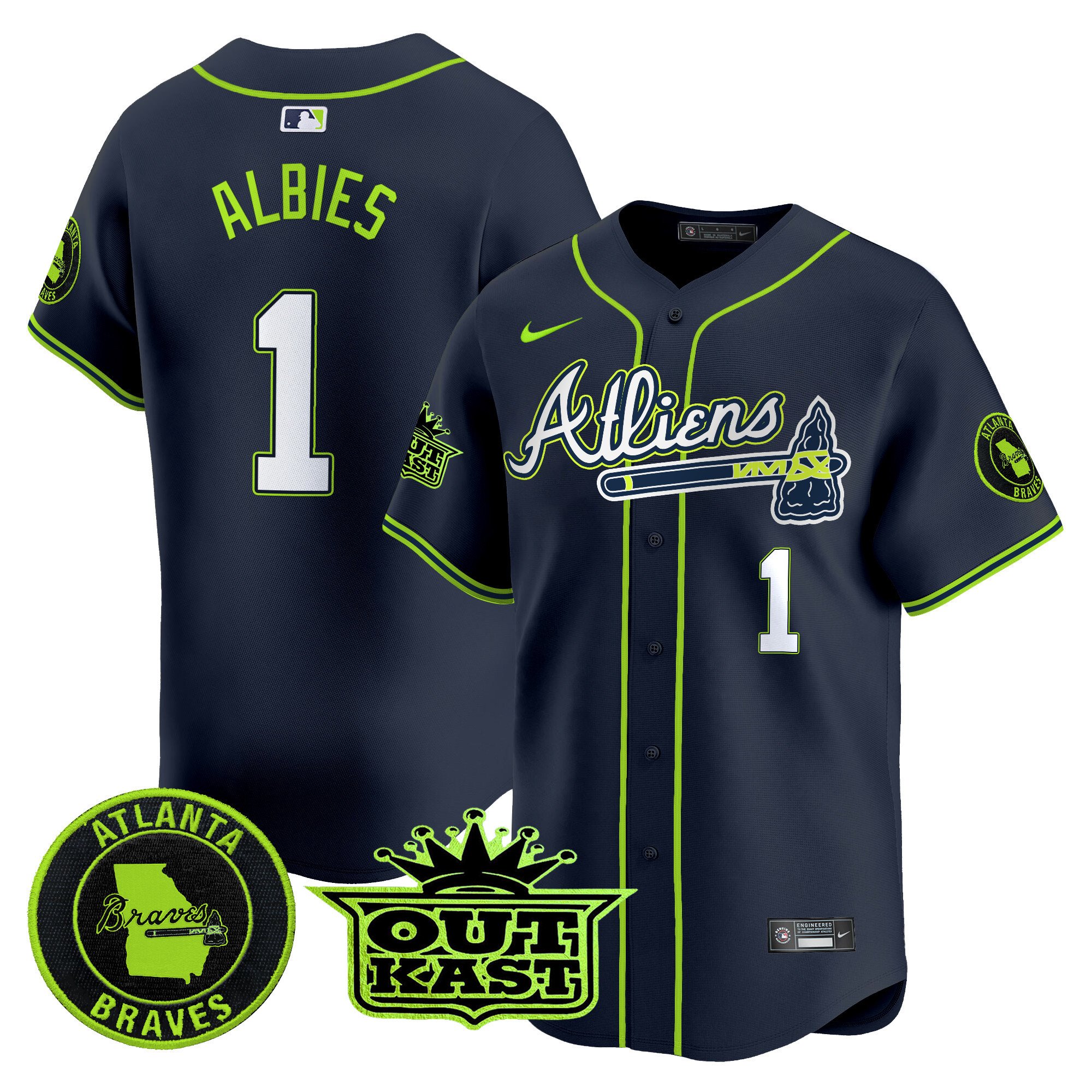Men's Ozzie Albies Atlanta Braves Atliens Vapor Premier Limited Atliens Jersey V4 - All Stitched