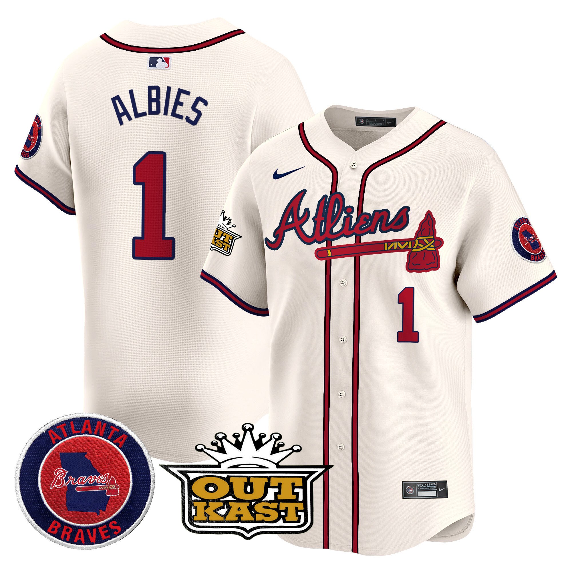 Men's Ozzie Albies Atlanta Braves Atliens Vapor Premier Limited Cream Jersey V4 - All Stitched