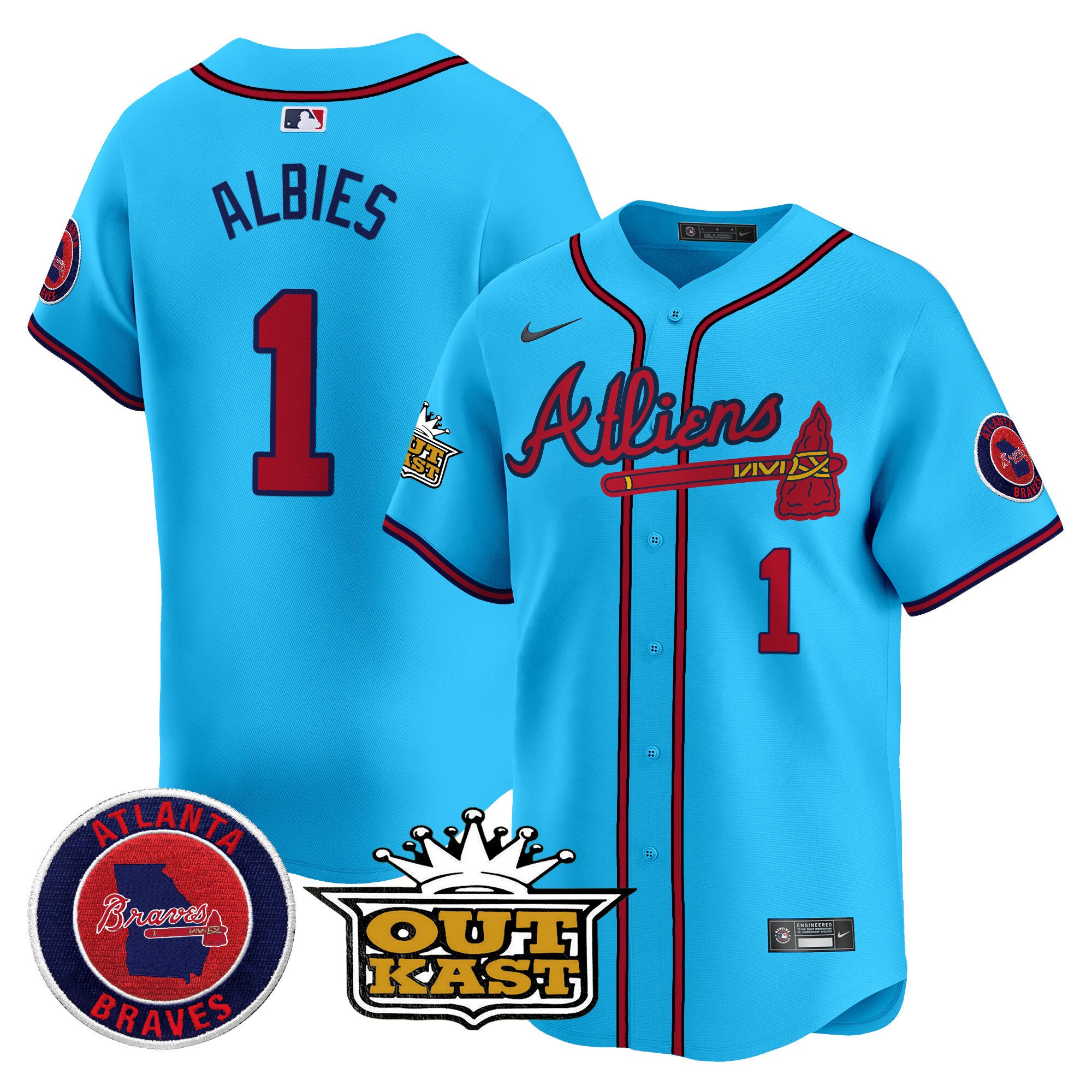 Men's Ozzie Albies Atlanta Braves Atliens Vapor Premier Limited Light Blue Jersey V4 - All Stitched