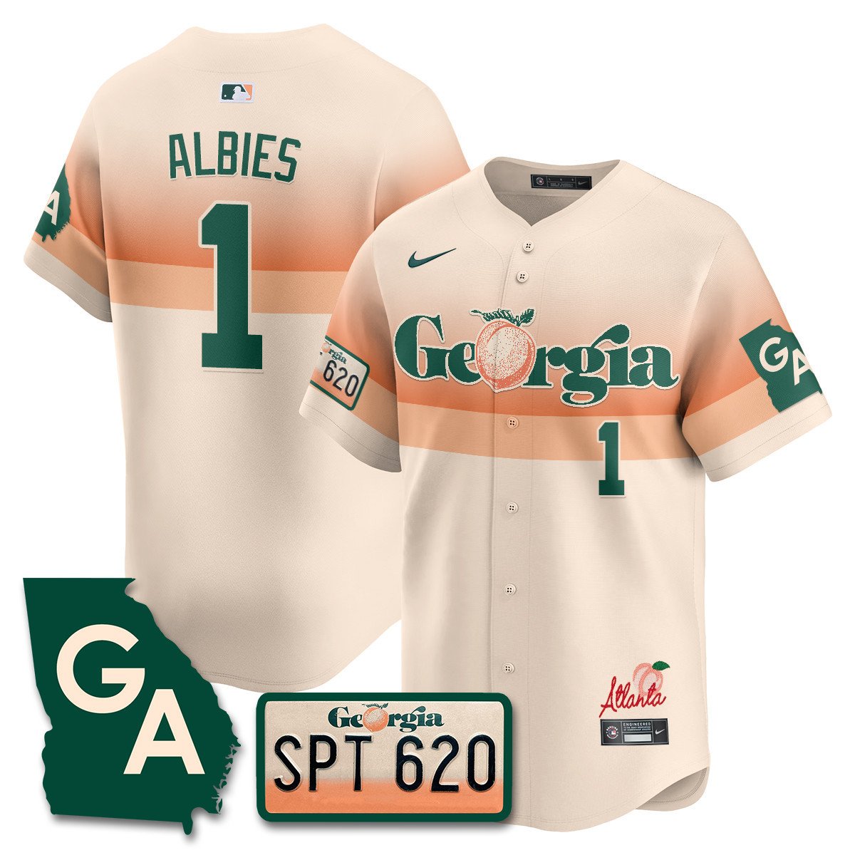 Men's Ozzie Albies Atlanta Braves Peach Plates - Georgia Peaches Vapor Premier Limited Cream Jersey - Printed