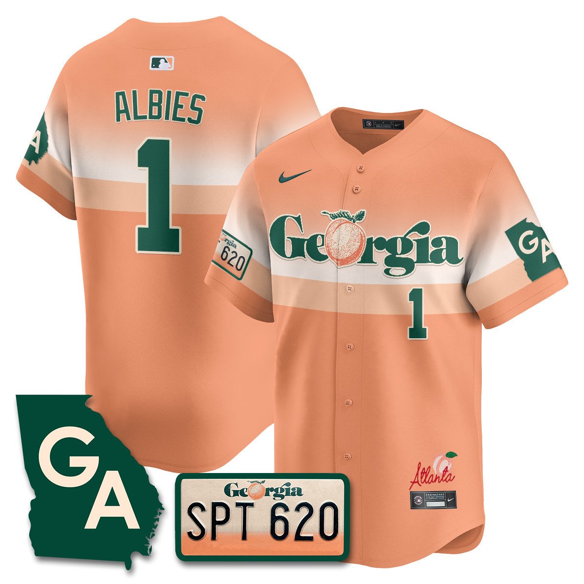Men's Ozzie Albies Atlanta Braves Peach Plates - Georgia Peaches Vapor Premier Limited Peach Jersey - Printed